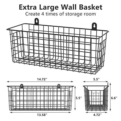 Marafansie [Extra Large Wire Basket 2-Pack Hanging Wall Organizer Cabinet Storage Basket Wall Mounted Shelves Rustic Farmhouse Decor For Home