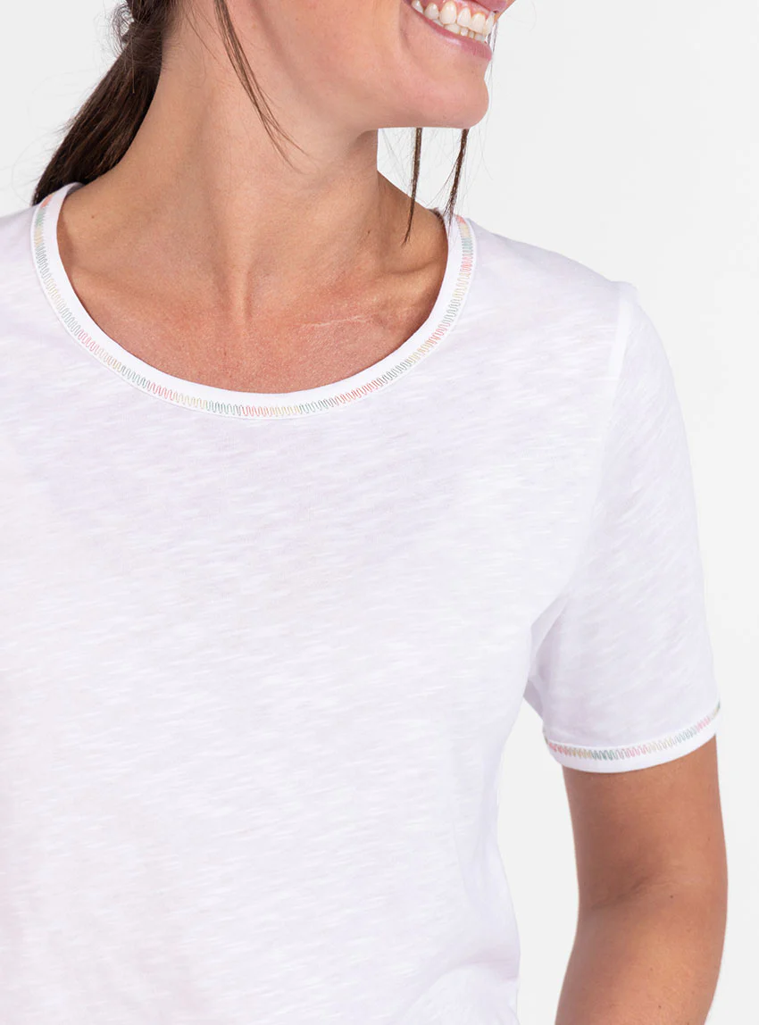 Tee-shirt femme en coton blanc multicolore