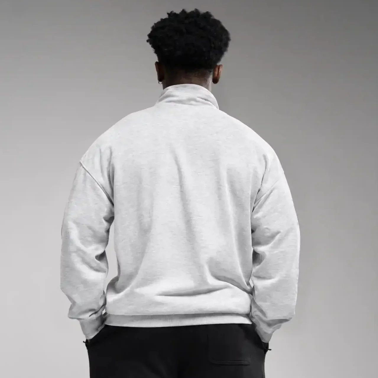 EVOLVE LIGHT GREY MARL OVERSIZED 1/4 ZIP SWEATER