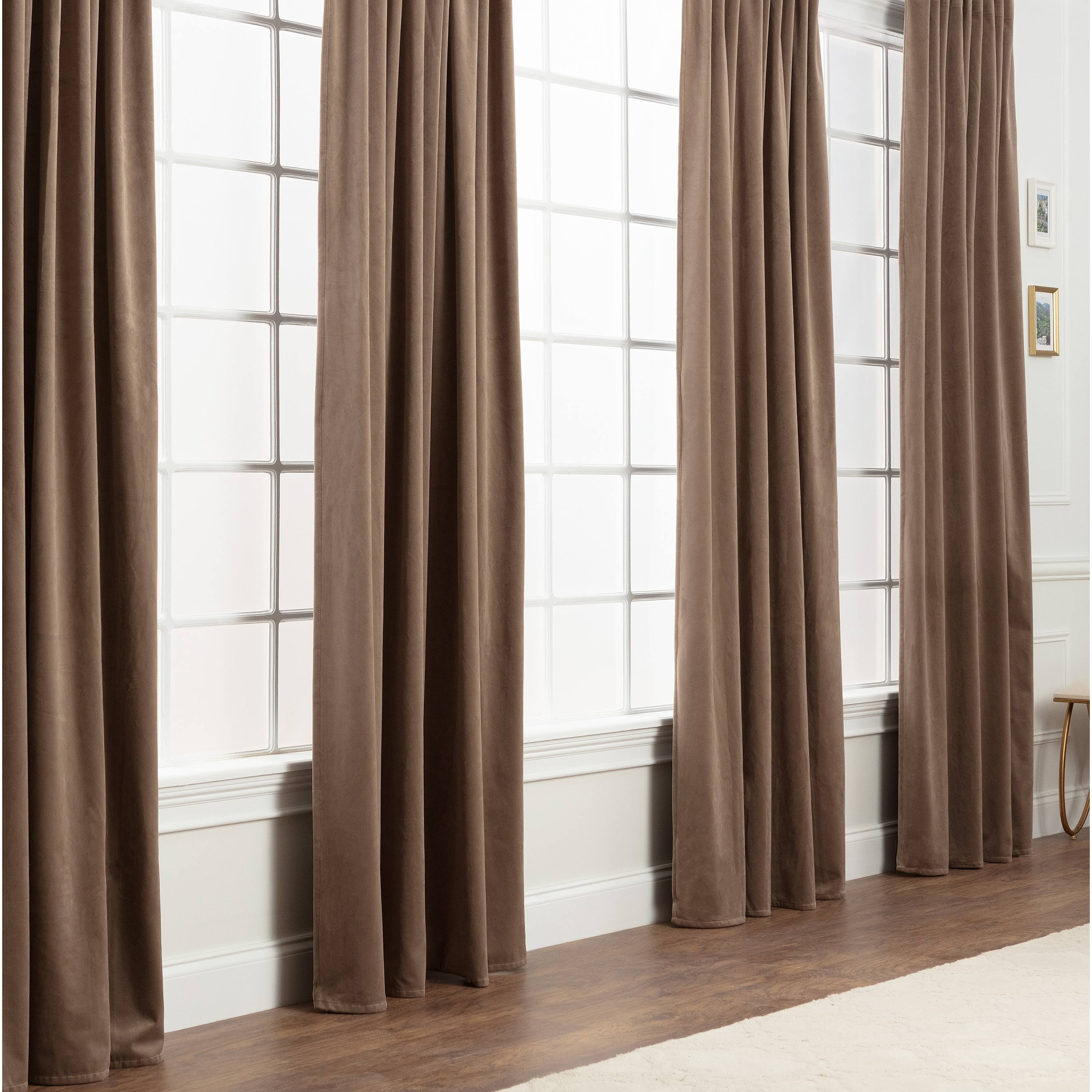 Chanasya Velvet Blackout Window Curtain Panel Pair (Set of 2) - W52 x H63 Inches - Taupe
