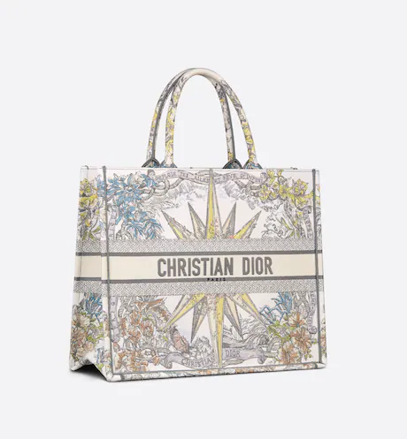 LARGE D BOOK TOTE White Multicolor R??ve d'Infini Embroidery (42 x 35 x 18.5 cm)