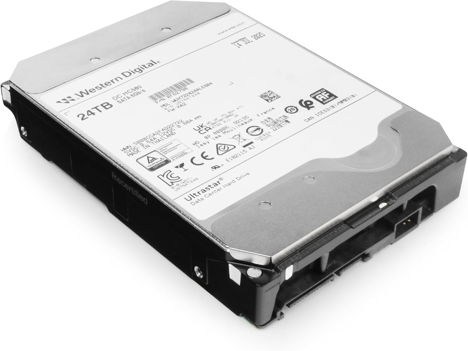Western Digital Ultrastar DC HC580 WUH722424ALE604 0F62798 24TB 7.2K RPM SATA 6Gb/s 512e 3.5in Enterprise Hard Drive (Renewed)
