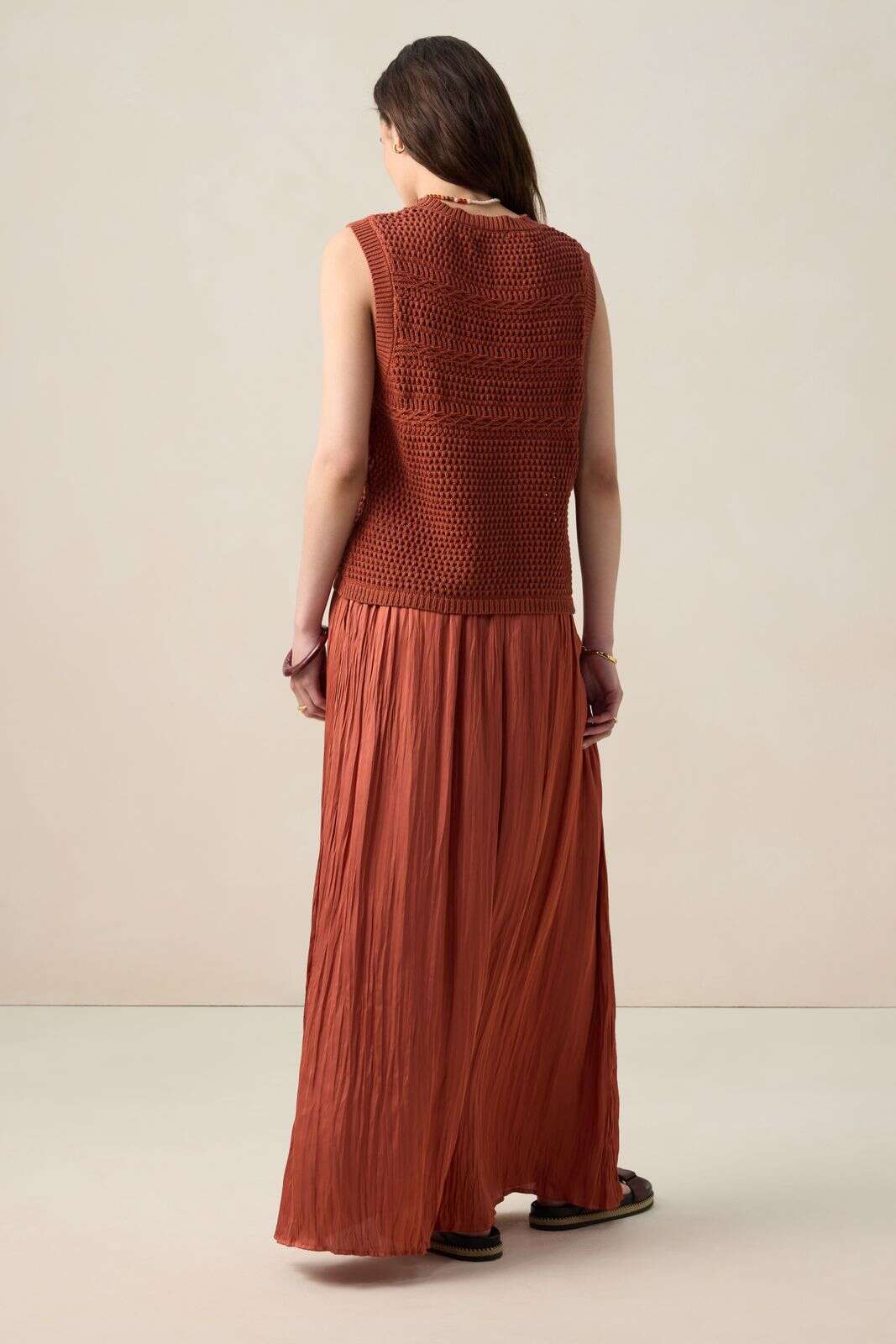 Donkeroranje geplooide maxi rok