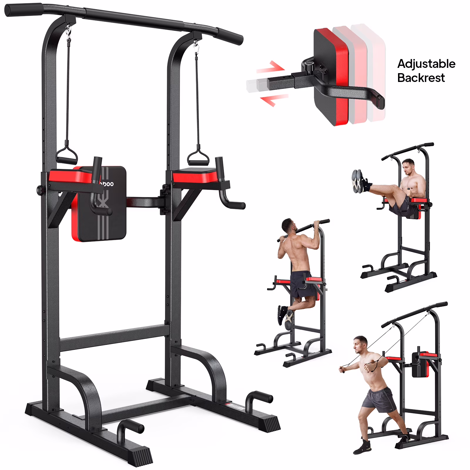 Multifunction Power Tower Pull up Bar Dip Station Power Rack with Adjustable Backrest for Home Gym Strength Training Workout Equipment Max Weight 480lbs(Model 1)
