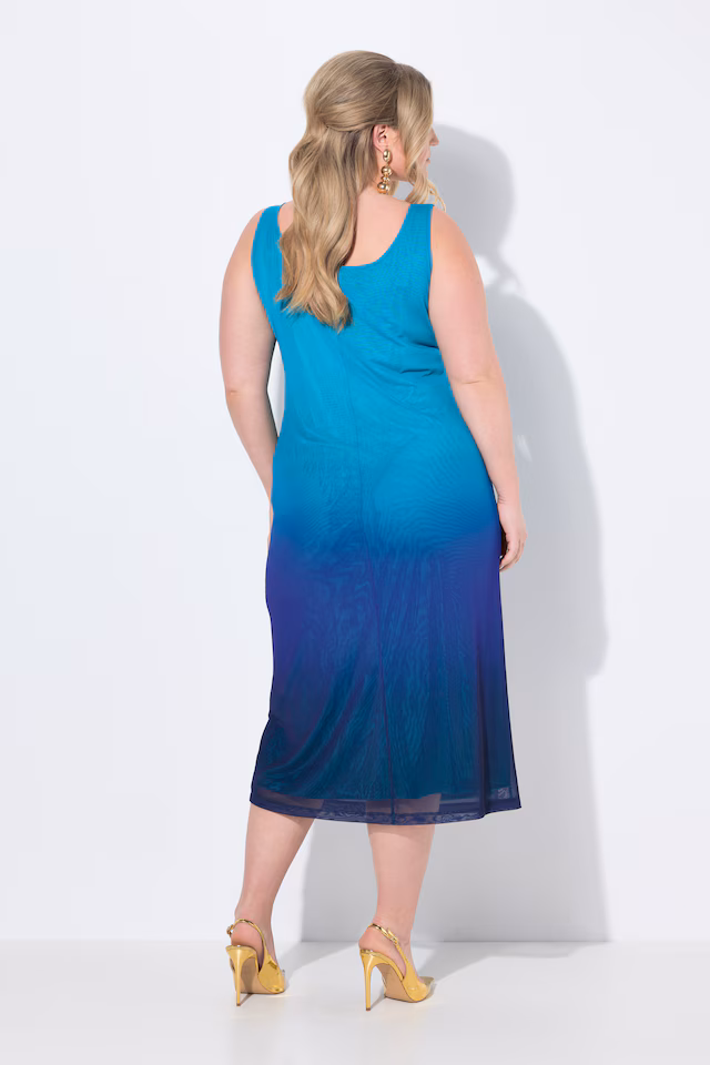 Sleeveless A-line color gradient mesh dress
