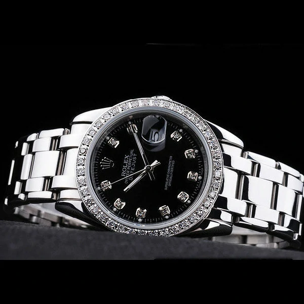 Replica Rolex Datejust Black Dial Diamond Bezel Watch Japanese movement