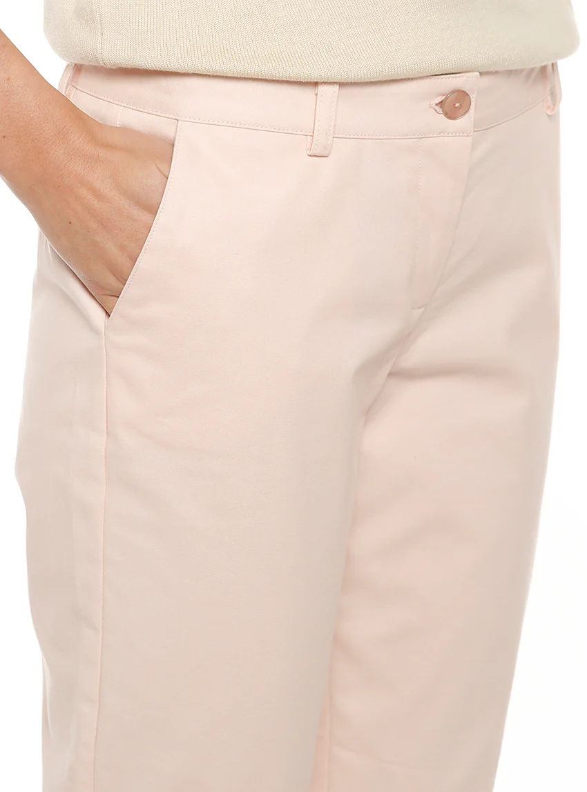Pantalon chino femme en coton rose nacre
