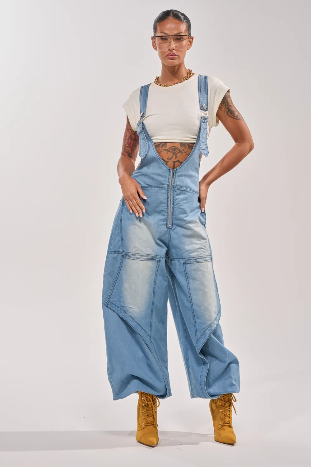 OUT TO PLAY DENIM OVERALL JUMPSUIT - Akira Store