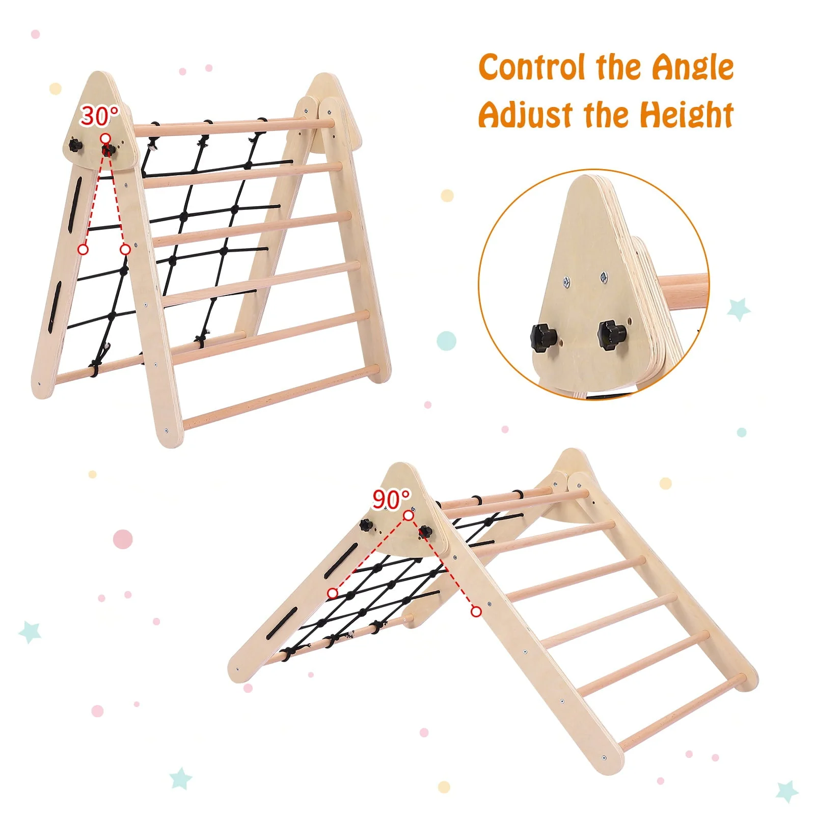 Toddler Indoor Gym Playset 2-in-1 Wooden Climbing Toys Triangle Folding Climbing for Climbing Sliding for Boys and Girls - Image 6