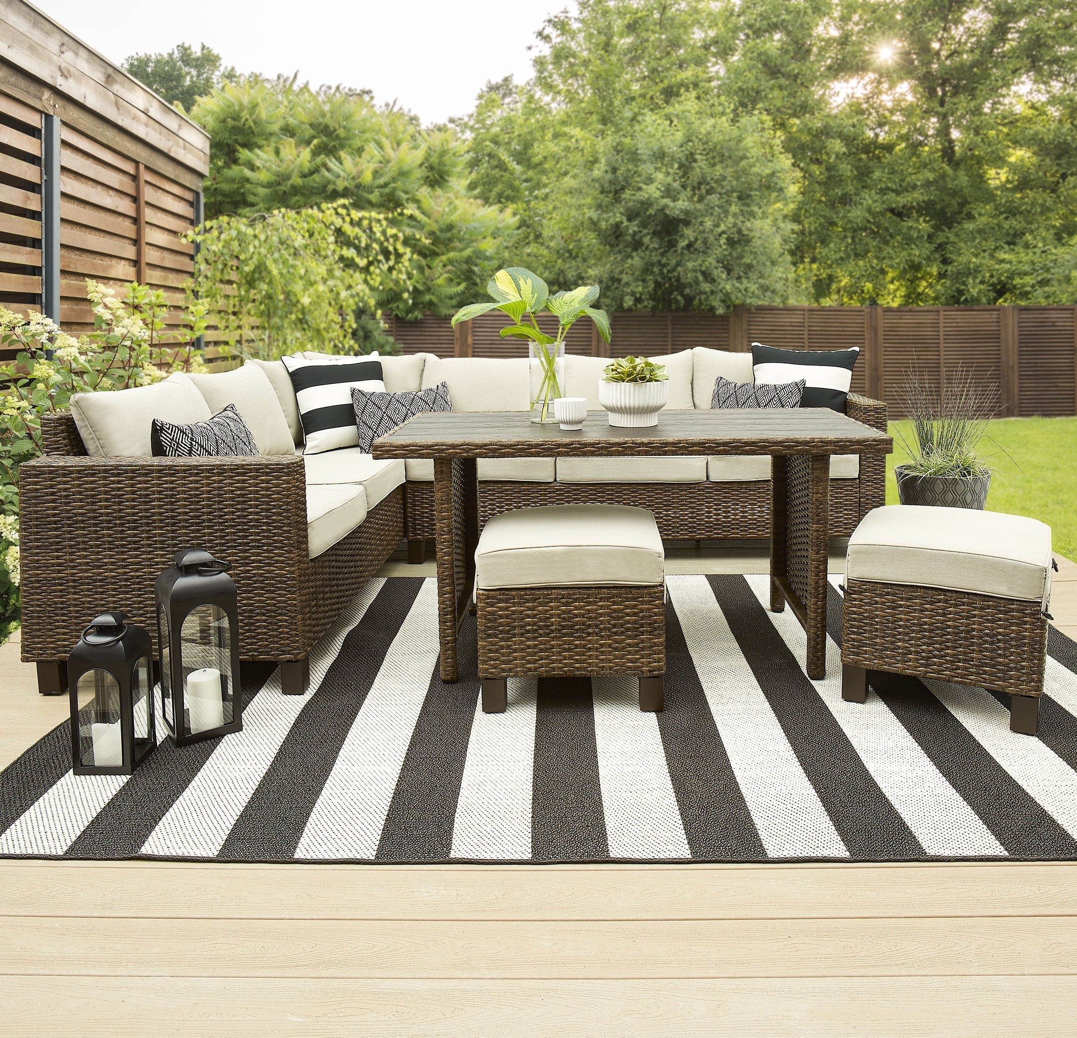 Better Homes & Gardens Brookbury 5-Piece Steel Outdoor Wicker Sectional Dining Set, Beige