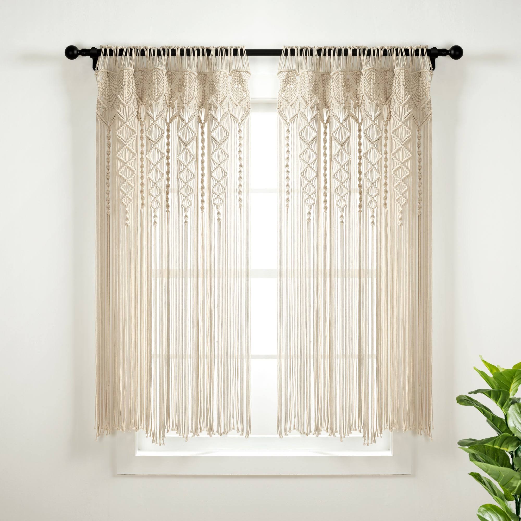 Lush Decor Boho Macrame Textured Cotton Window Curtain/Room Divider/Doorway/Wall Decor Single Neutral 40X63