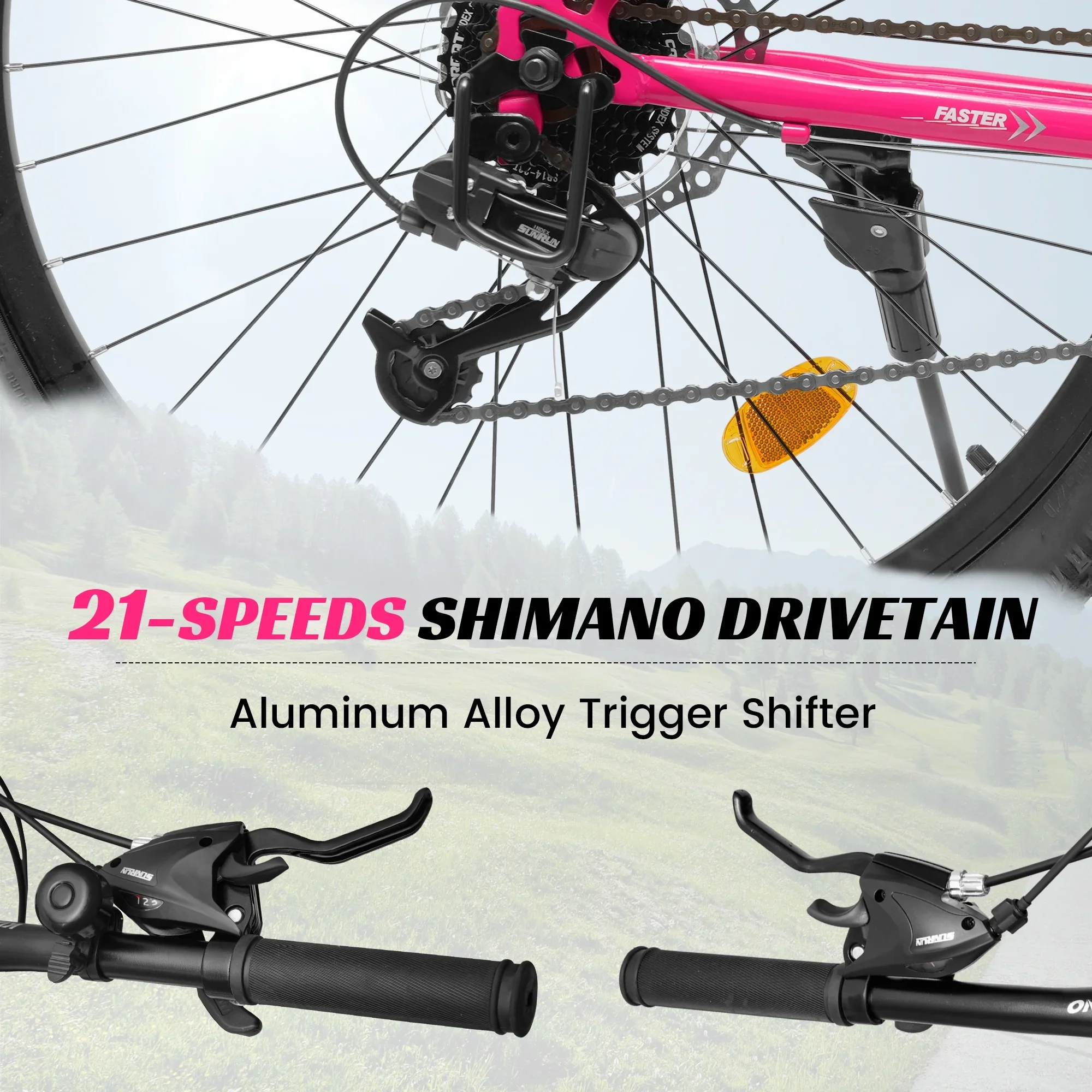 26 Inch Mountain Bike Dual Full Suspension, Shimano 21-Speed Mountain Bicycle with Dual Disc Brakes and Carbon Steel Frame, Trail Beach Snow Commuter City Bike for Adult Men Women, Black