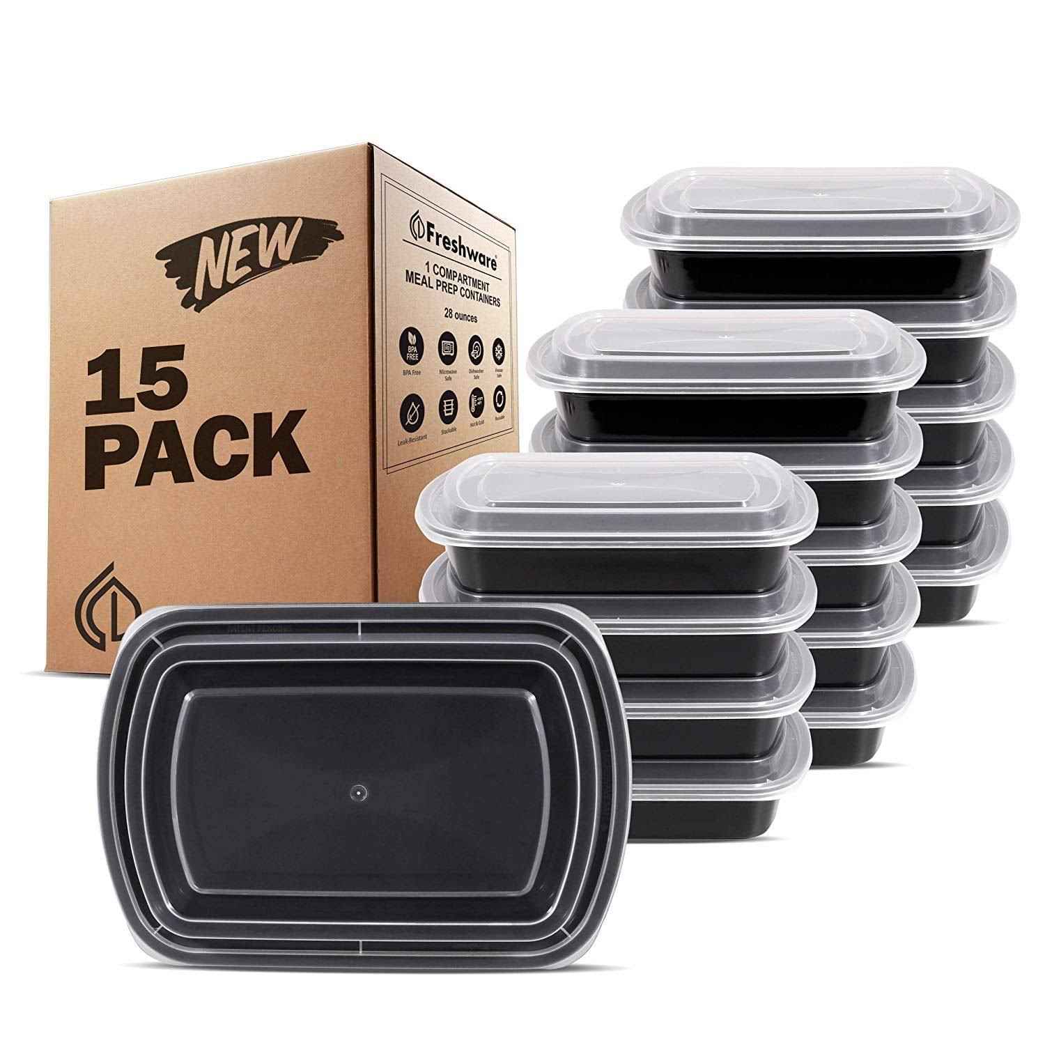 Freshware Meal Prep Containers [15 Pack] 1 Compartment Food Storage Containers with Lids, Bento Box | BPA Free | Stackable |
