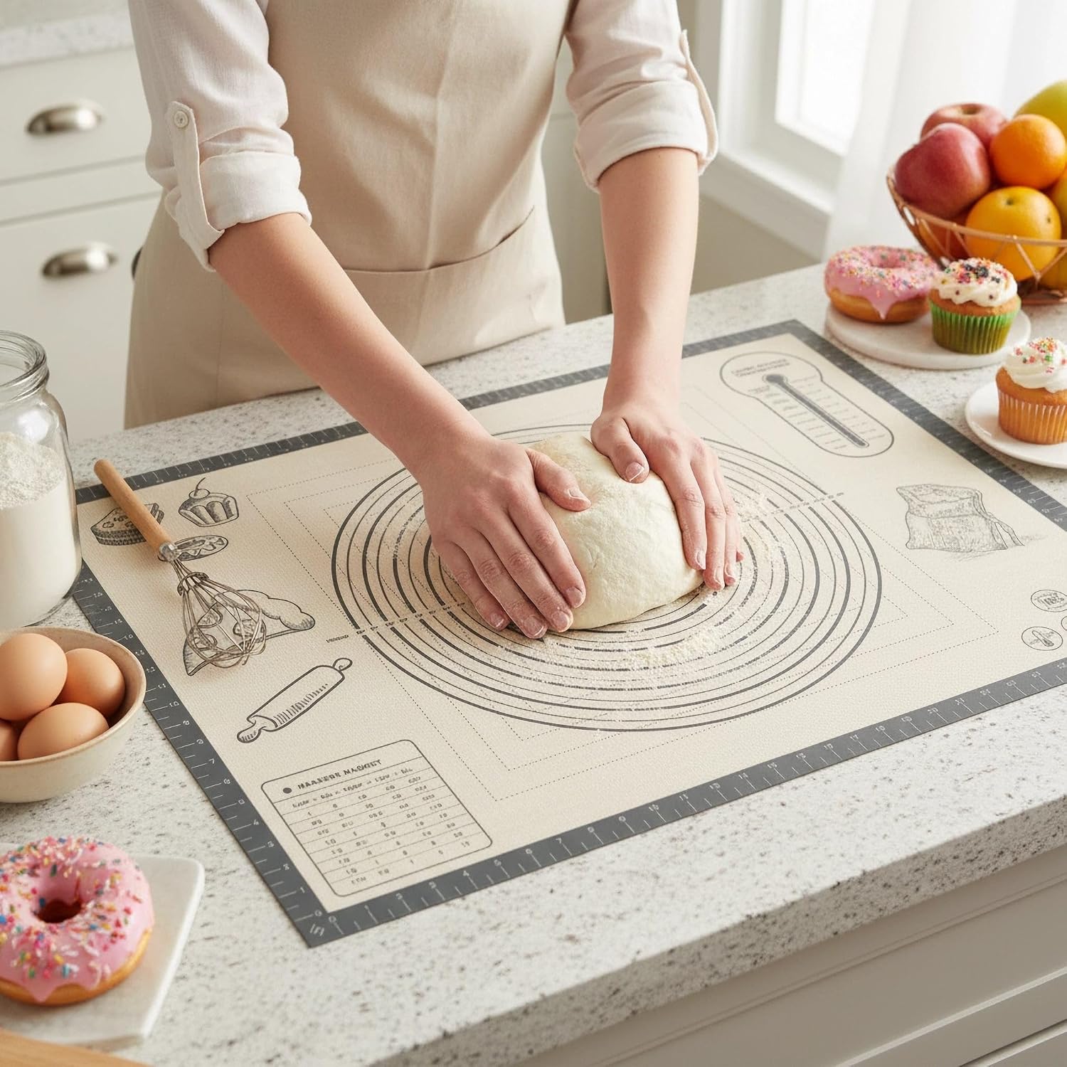 Silicone Baking Pastry Dough Mat - 28x20Inch Extra Large Cookie Bread Rolling Mats Sheet, Nonstick Kitchen Counter Kneading Board, Thick Reusable Pie Cookies Pizza Fondant Making Mat with Measurement