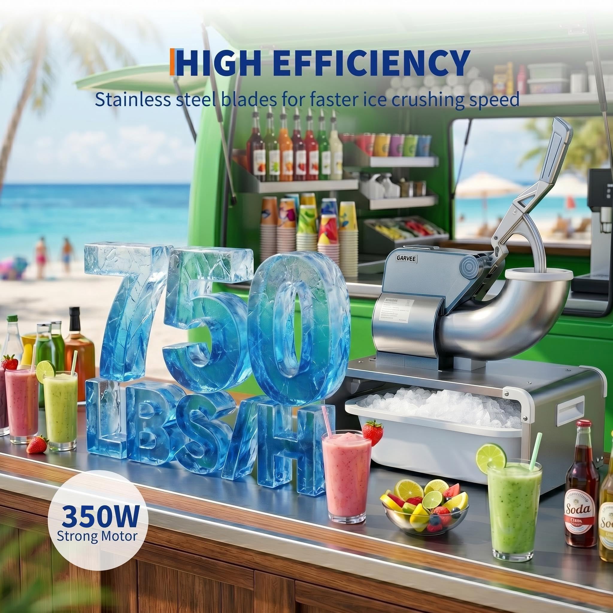 Commercial Ice Shaver 750LBS/H, 350W Electric Ice Crusher with 4 Stainless Steel Blades, 2000RPM, 2.64Gal Hopper & Replaceable Container Shaved Snow Cone Machine for Dessert Shops, Bars, Silver | 4 Stainless Steel Blades, 2000RPM, 2.64Gal Hopper &