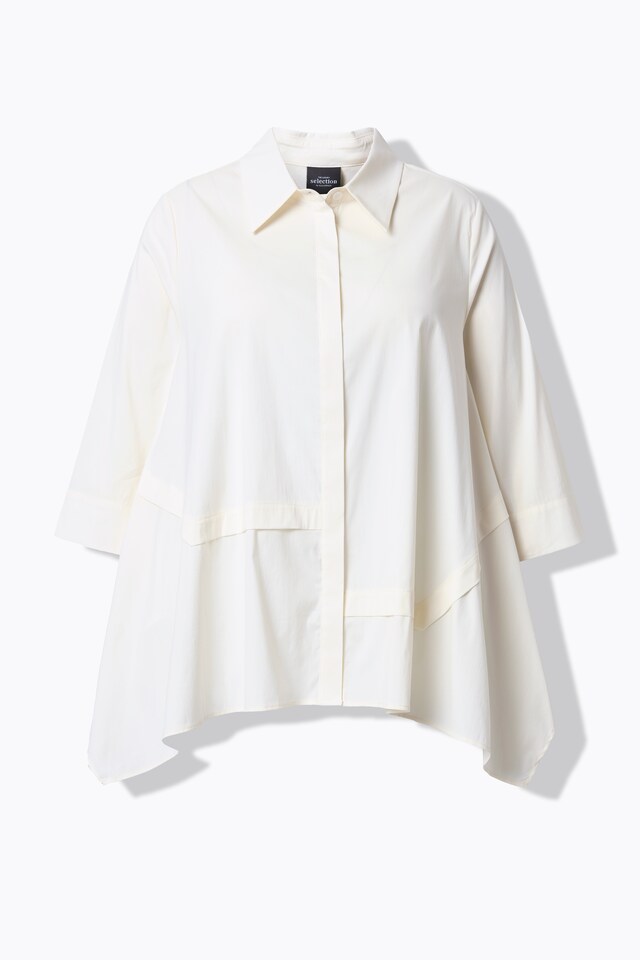 Asymmetric Seam 3/4 Sleeve Pointed Hem Blouse