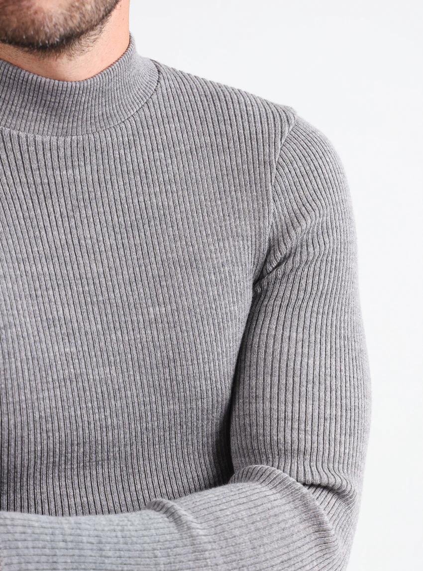 Pull homme 100% laine mérinos gris léger