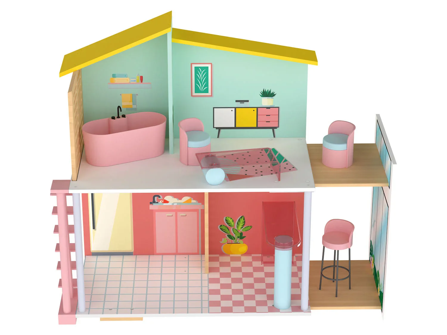 Playtive Maison de poupe en bois Fashion Doll, 8 pices