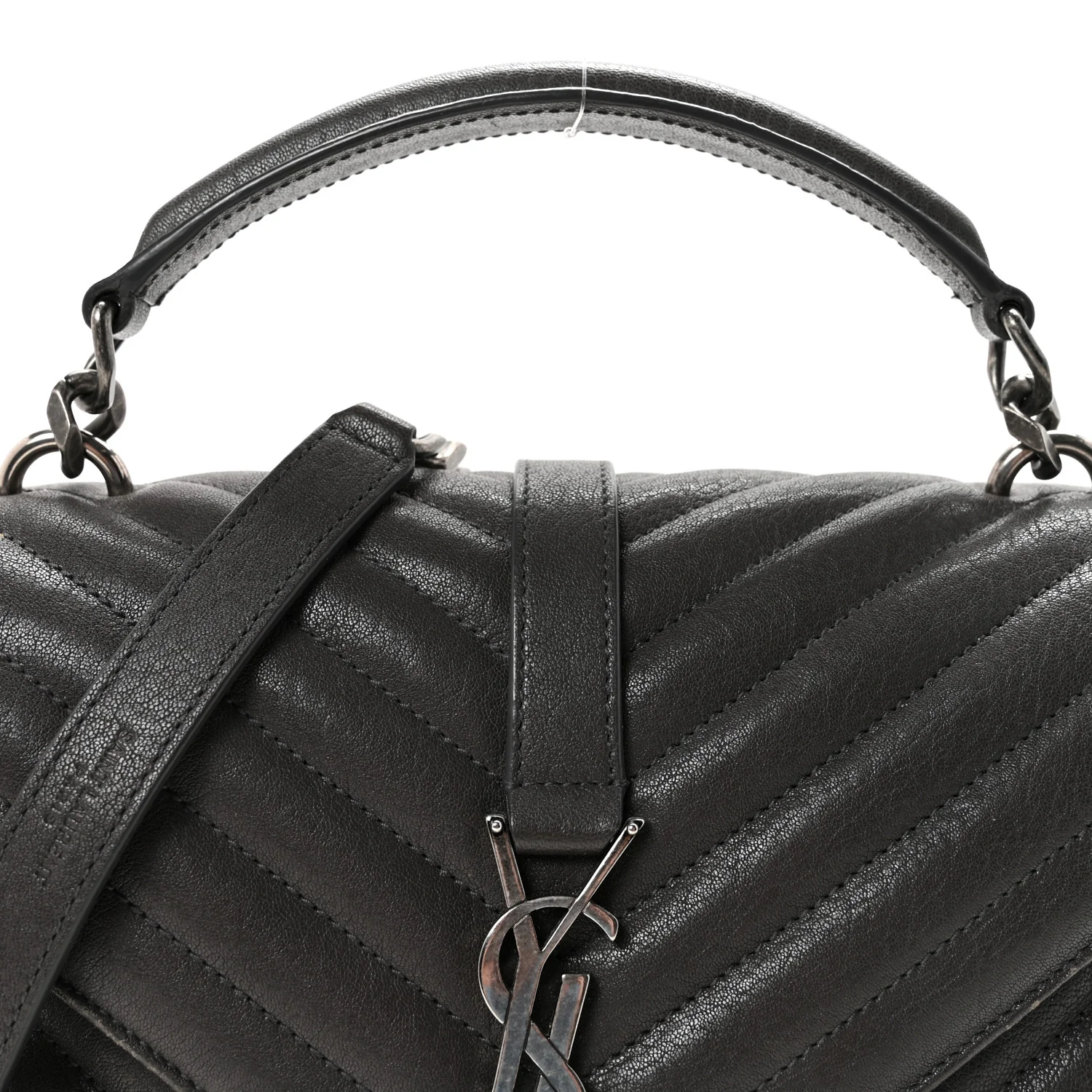 Sheepskin Matelasse Chevron Monogram Medium College Bag Asphalt