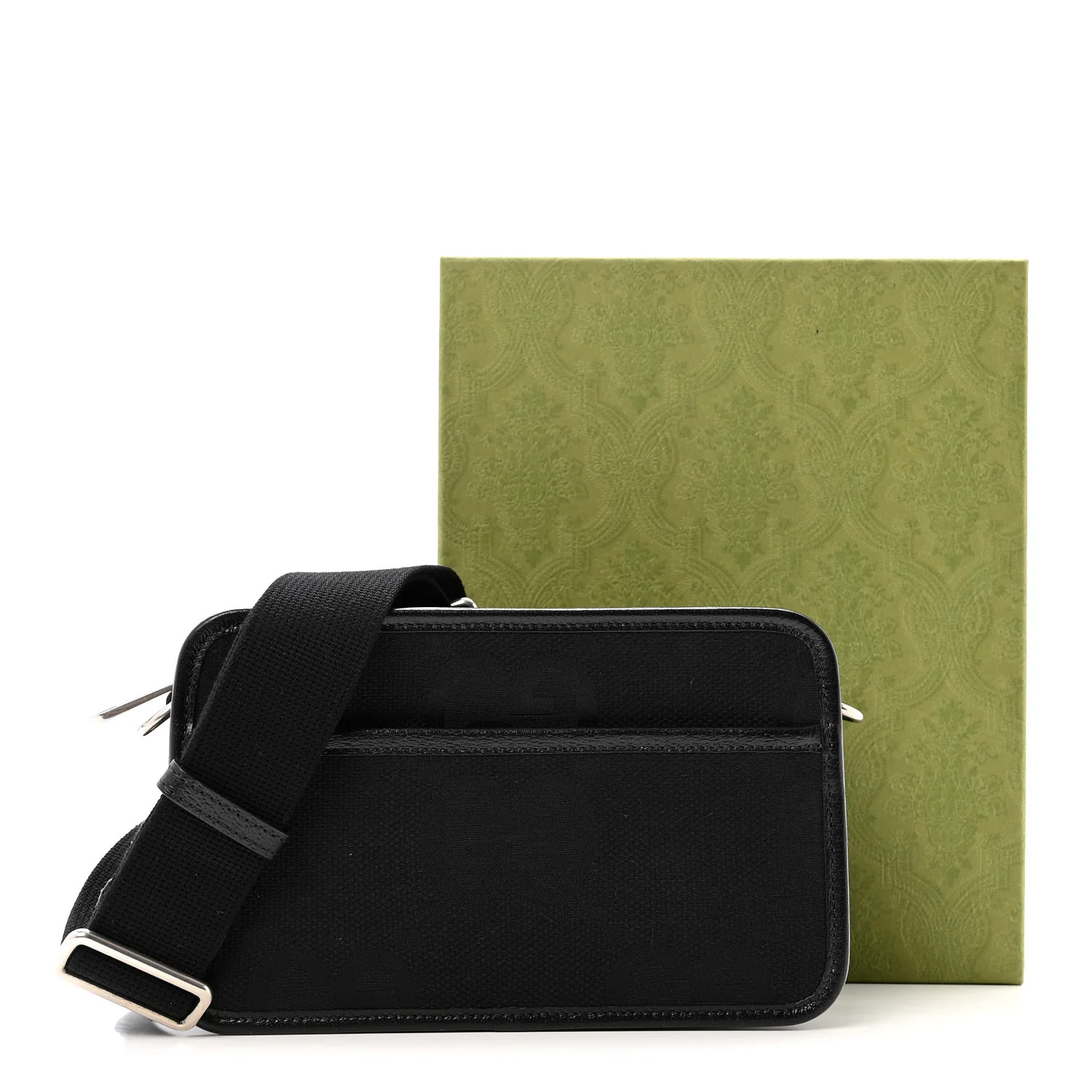 Monogram Jumbo GG Textured Dollar Calfskin Web Mini Crossbody Bag Black