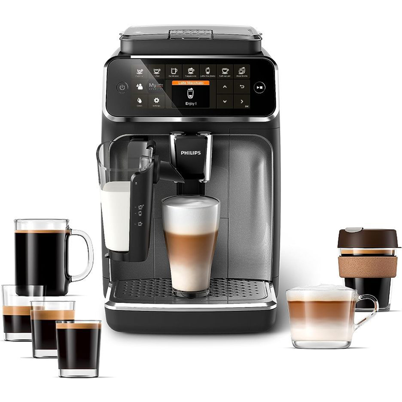 Machine à expresso entièrement automatique Philips série 4300 - Mousseur à lait LatteGo, 8 variétés de café, écran tactile intuitif, noir.