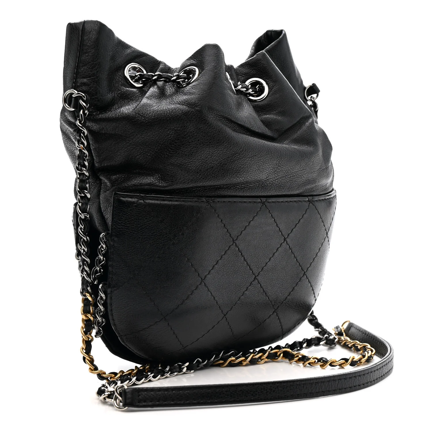 Calfskin Quilted Small Gabrielle Bucket Black