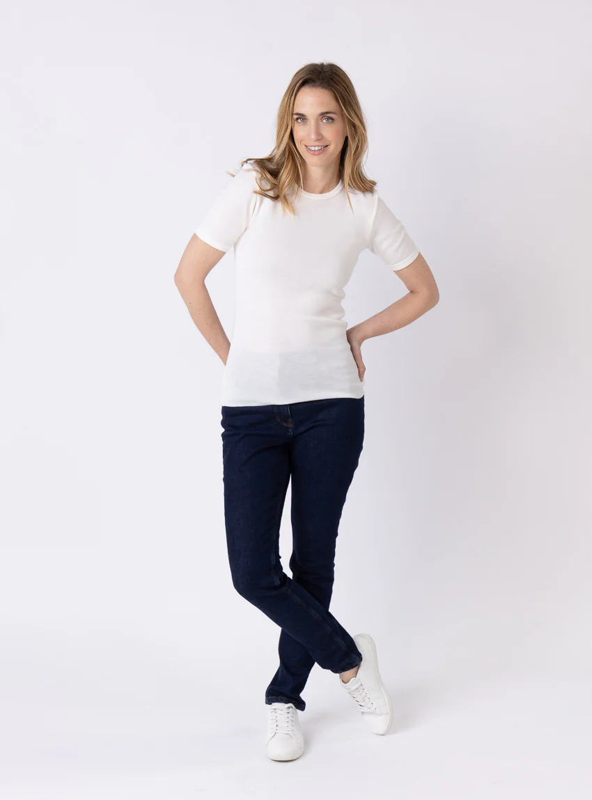 Tee-shirt  thermique femme en laine merinos blanc naturel