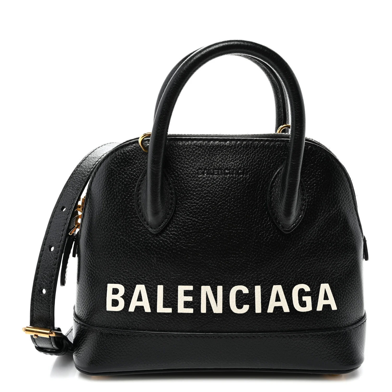 Signature Grained Calfskin Logo XXS Ville Top Handle Bag Black White