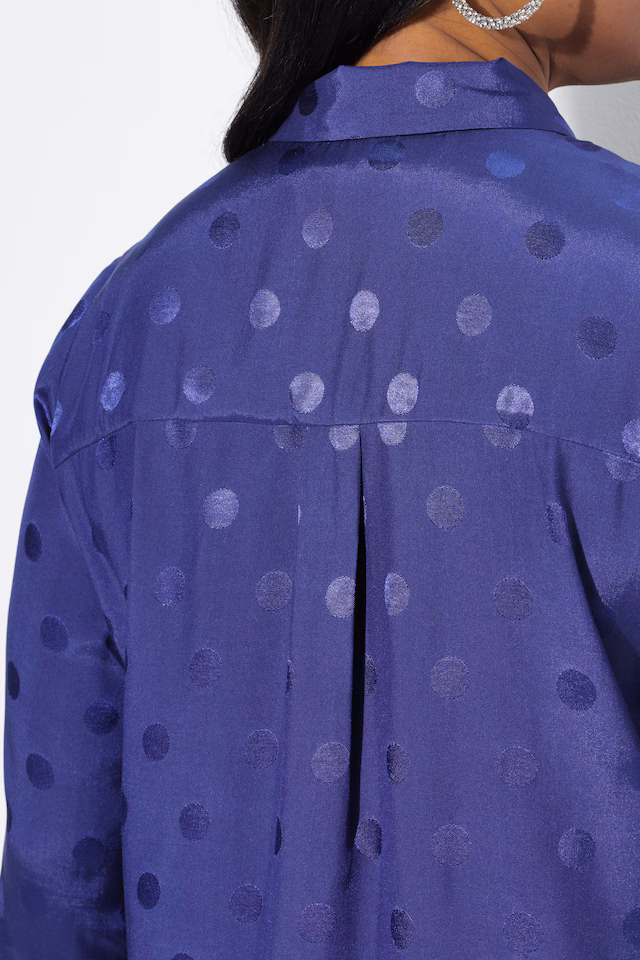 Textured Polka Dot Long Sleeve Tunic Blouse