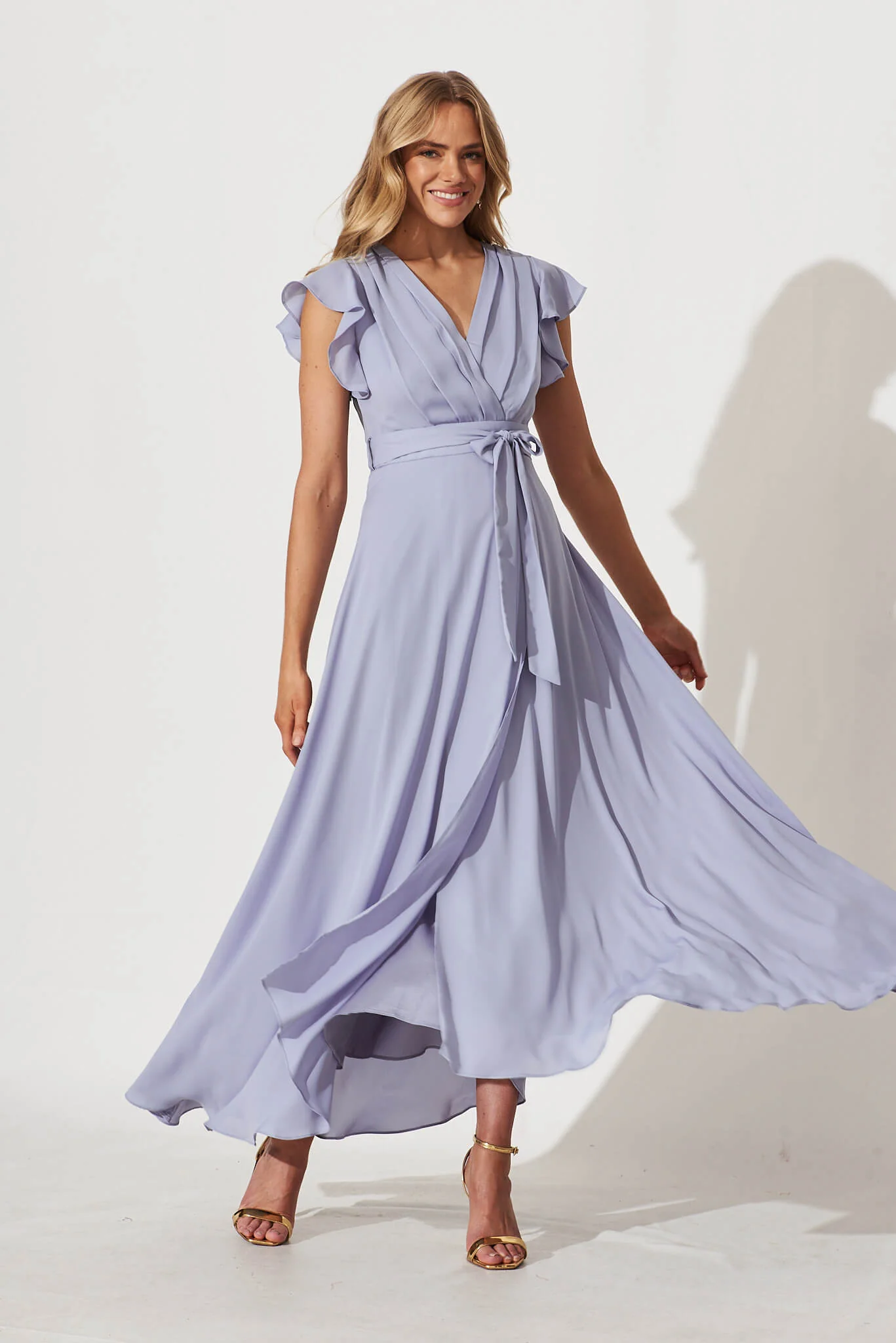 Wynter Chiffon Dress In Dusty Blue