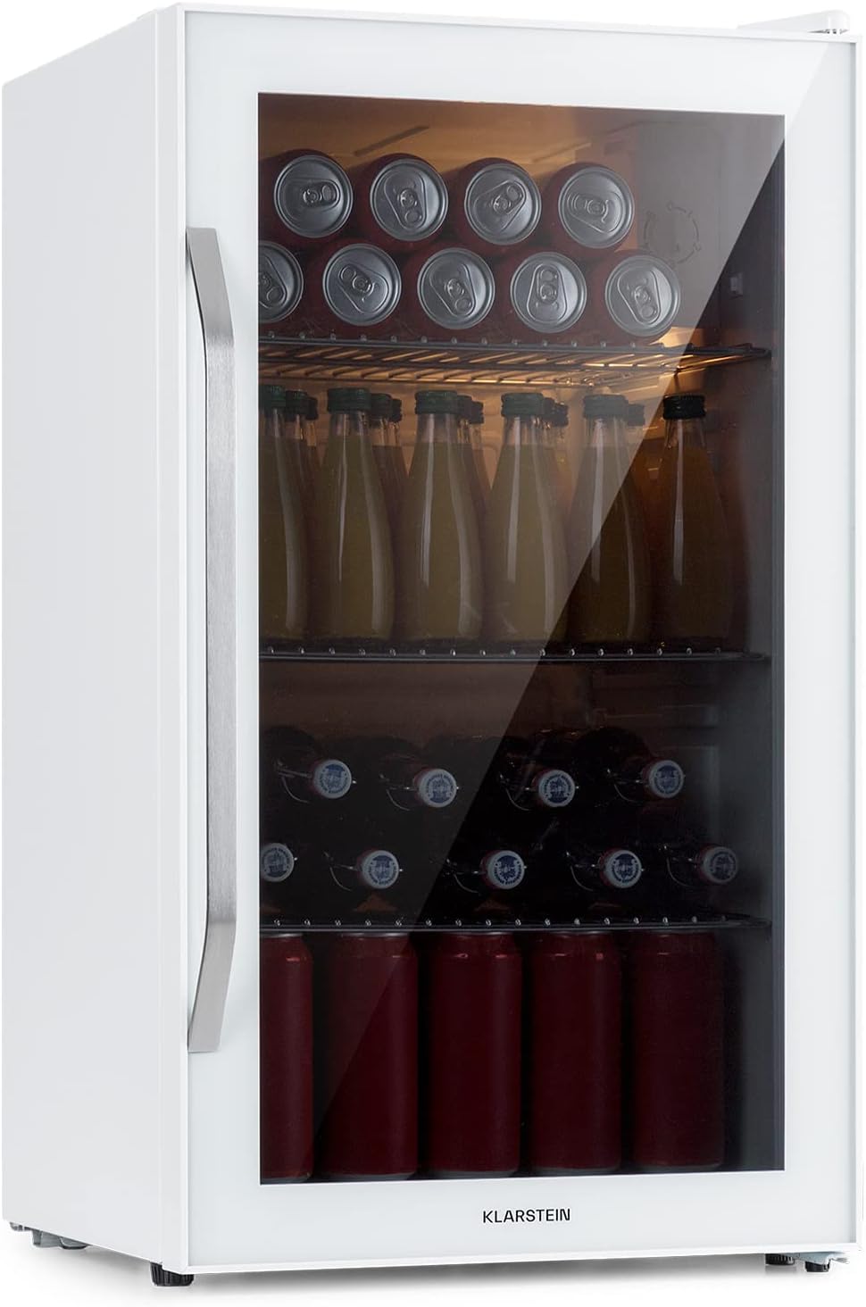 Klarstein Mini Koelkast met Glazen Deur voor Kamer, Drankenkoelkast met Verstelbare Planken, Klein 80 Liter, Indoor/Outdoor Koelkast Stil