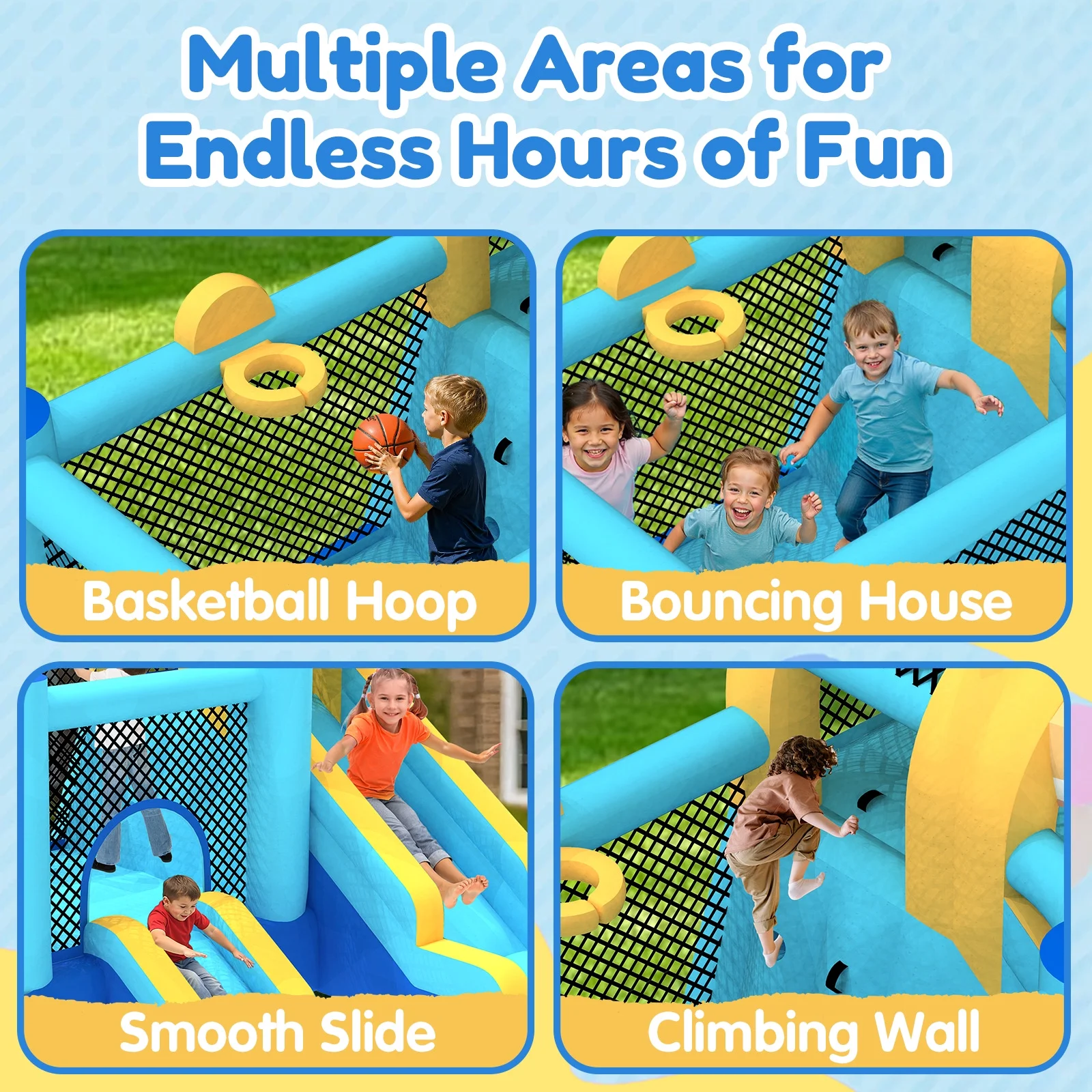 114''x 114'' x 92 5'' Inflatable Bounce Houses for Kids 3 10 with Blower Double Slide and Ball Pit/Indoor Bouncy House, PVC, Child, Teen, Toddler��Blue(Blue) Image 9