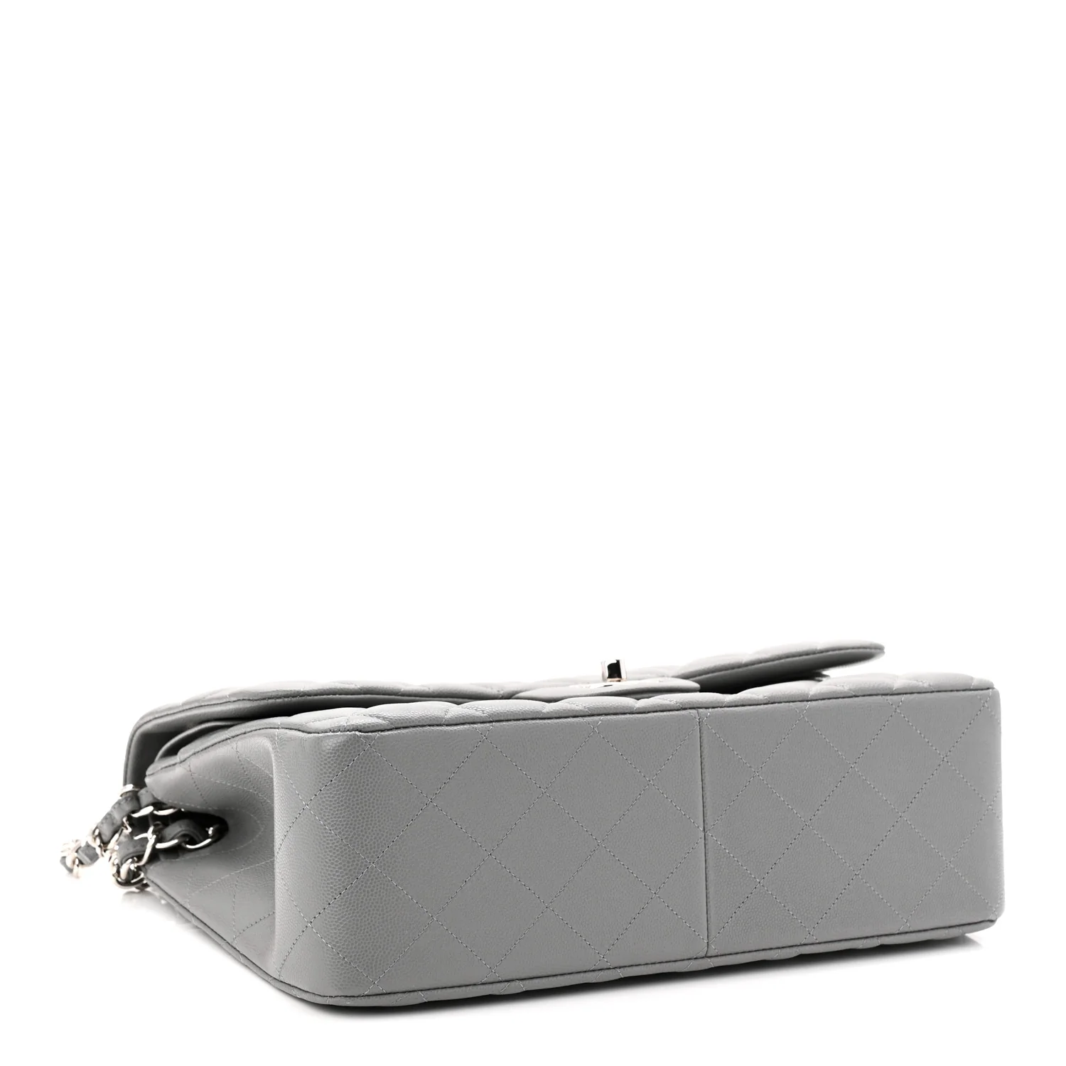 Caviar Quilted Jumbo Double Flap Grey