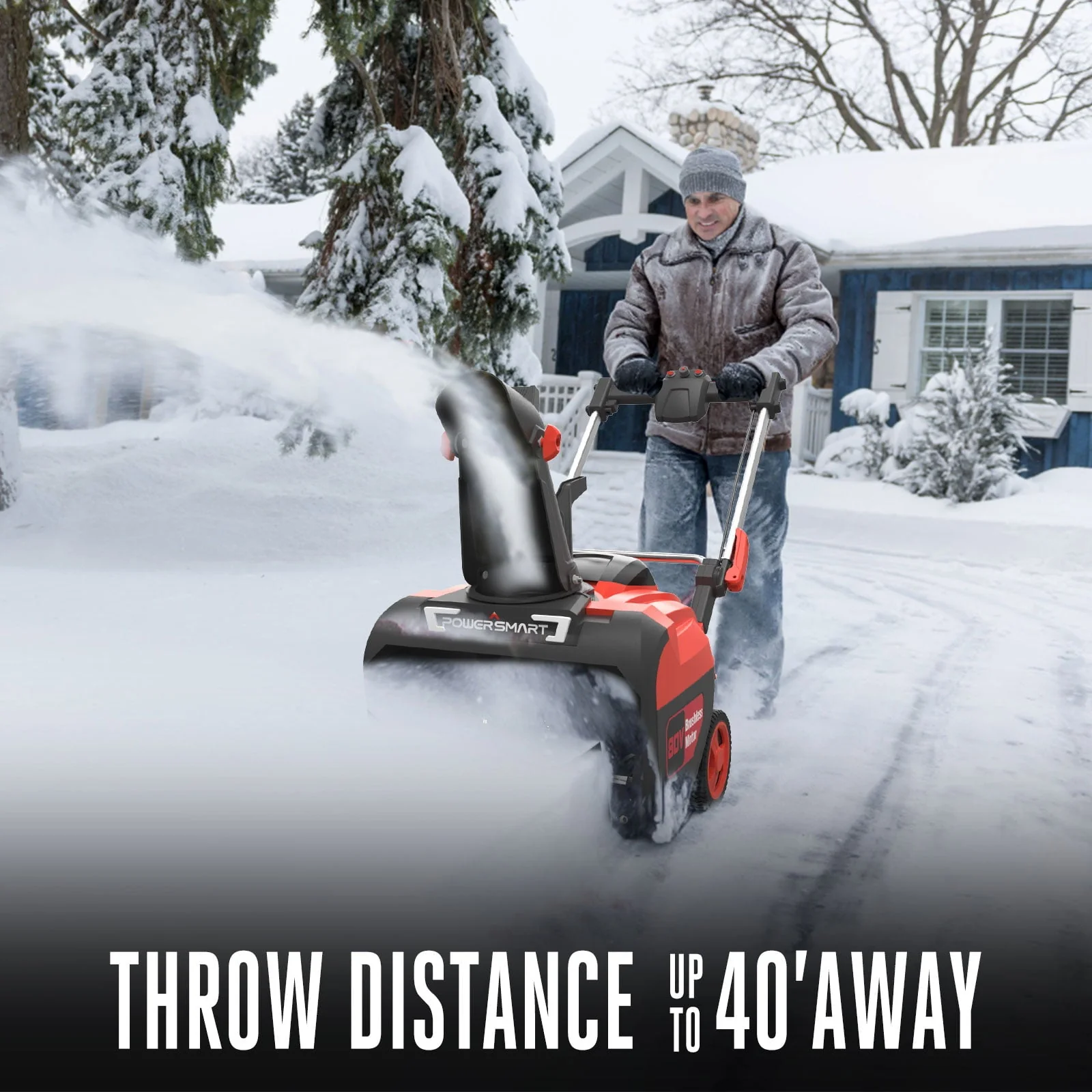 PowerSmart 21" 80V Cordless Snow Blower, 6 0Ah Battery Powered Snow Thrower, DB2801RW 3P1 Image 4