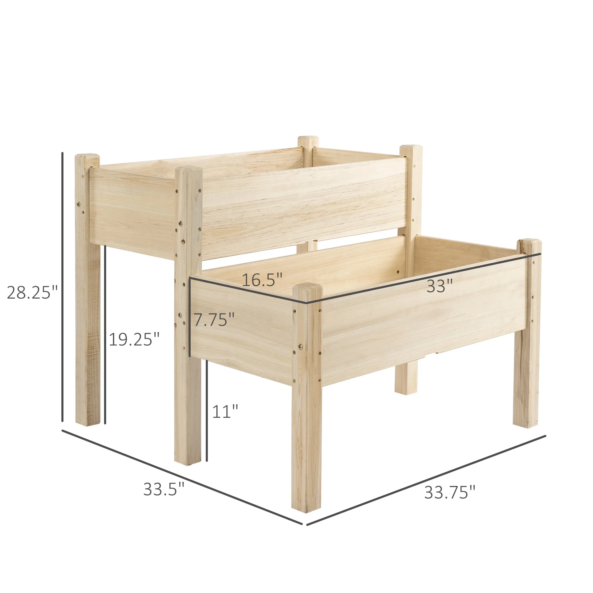 QISHENSHUI 2-Tier Raised Garden Bed 34x34x28 �C Elevated Wood Planter Stand with Deep Grow Box for Healthy Root Development & Back-Friendly Gardening, Gray