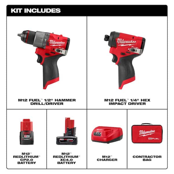 M12 FUEL 12 Volt Li Ion Brushless Cordless Hammer Drill/Impact Driver/Impact Wrench/Ratchet Combo Kit (5 Tool) Image 8