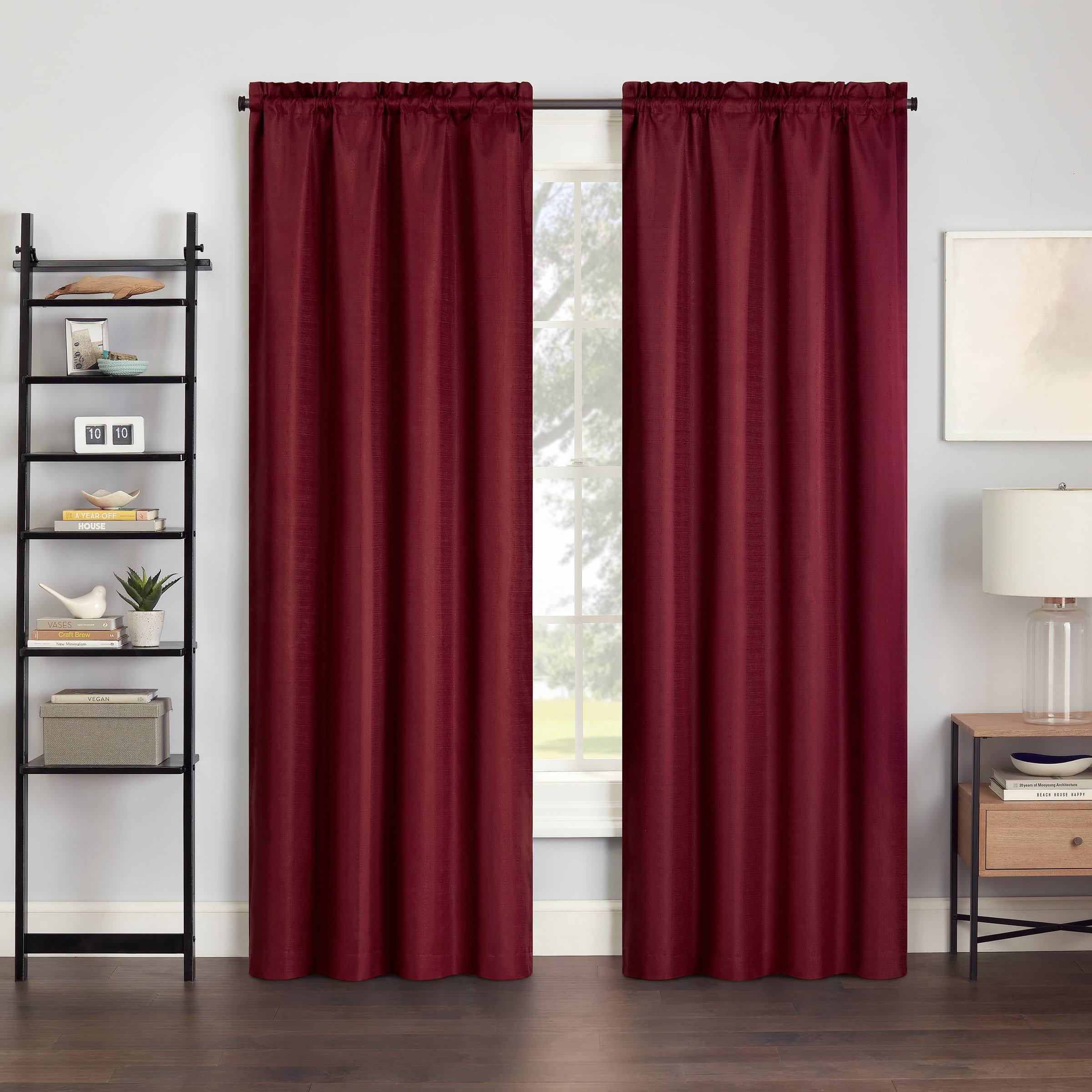 Eclipse Samara Solid Color Blackout Rod Pocket Single Curtain Panel, Oxblood, 42 x 84, Red