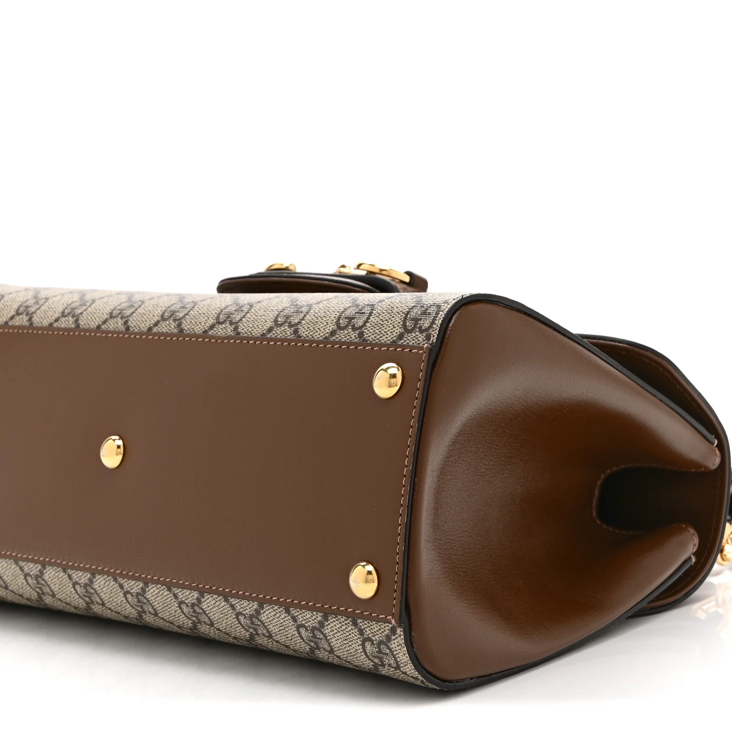 GG Supreme Monogram Calfskin Medium Horsebit 1955 Top Handle Bag Beige Ebony Brown Sugar