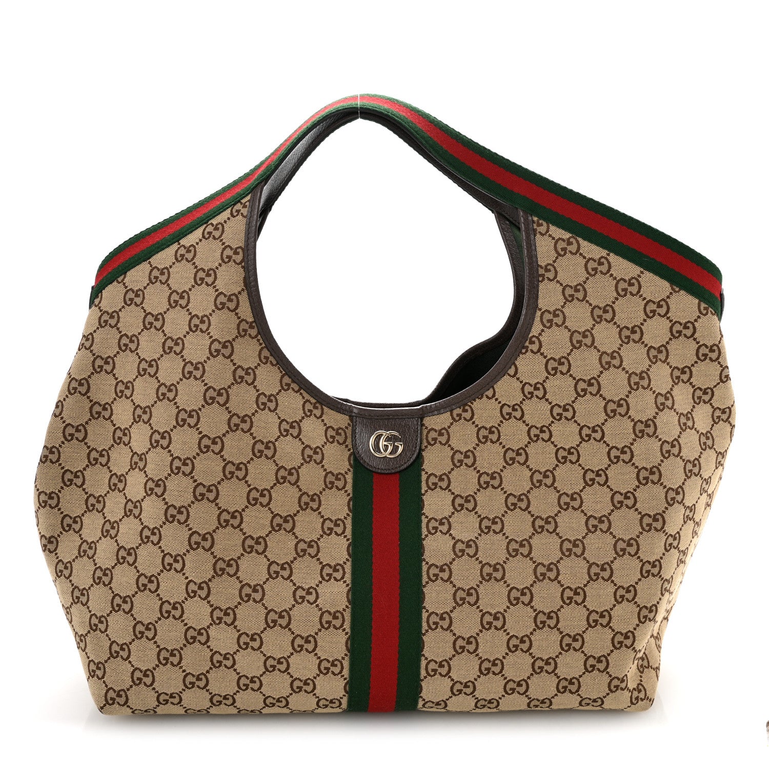 GG Monogram Web Large Giglio Tote Beige Brown