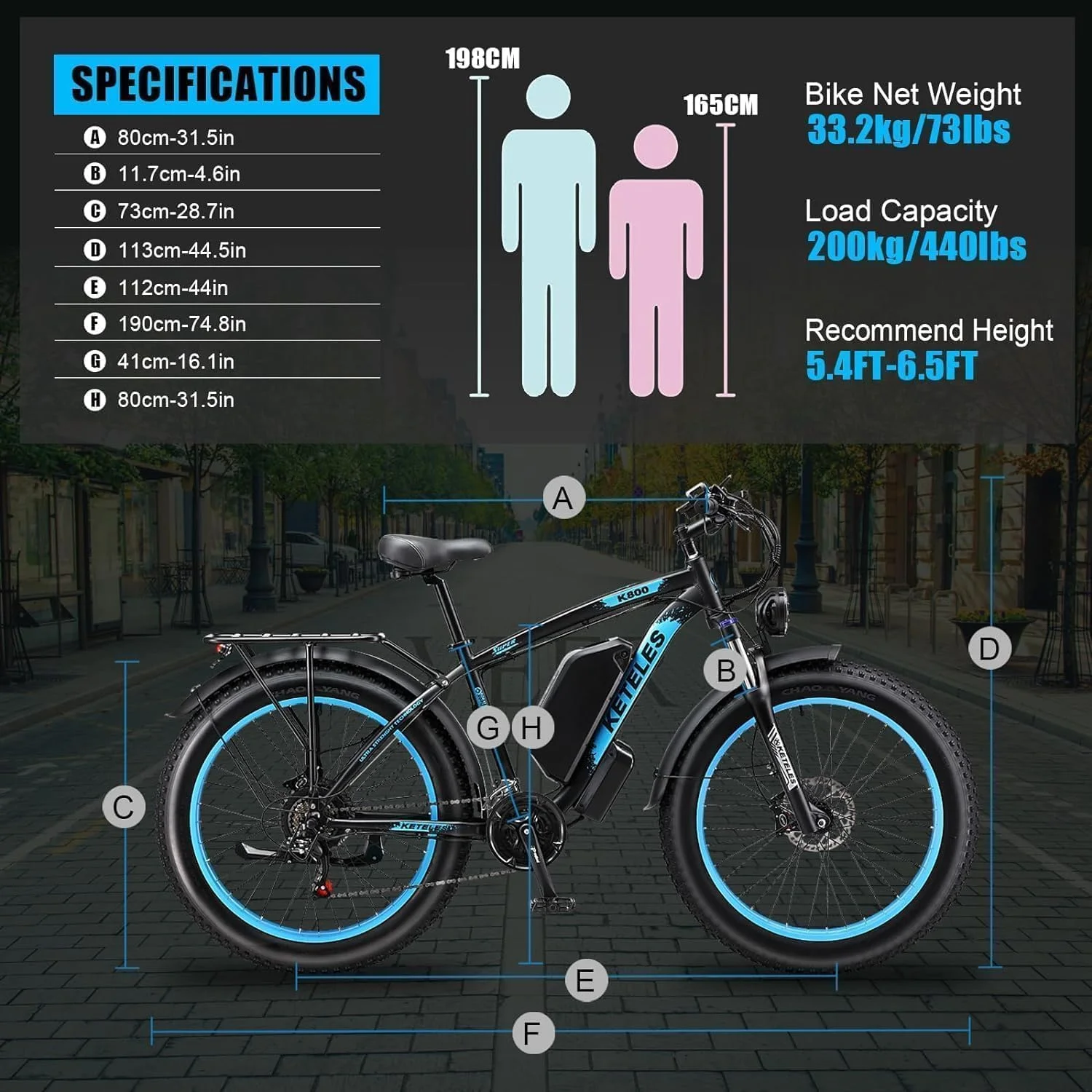 Electric Bike for Adults, Peak 4000W Dual Motor Ebike,26" Fat Tire Electric Mountain bike, 48V 23AH Removable Battery UL 2849.(Blue) - Image 6