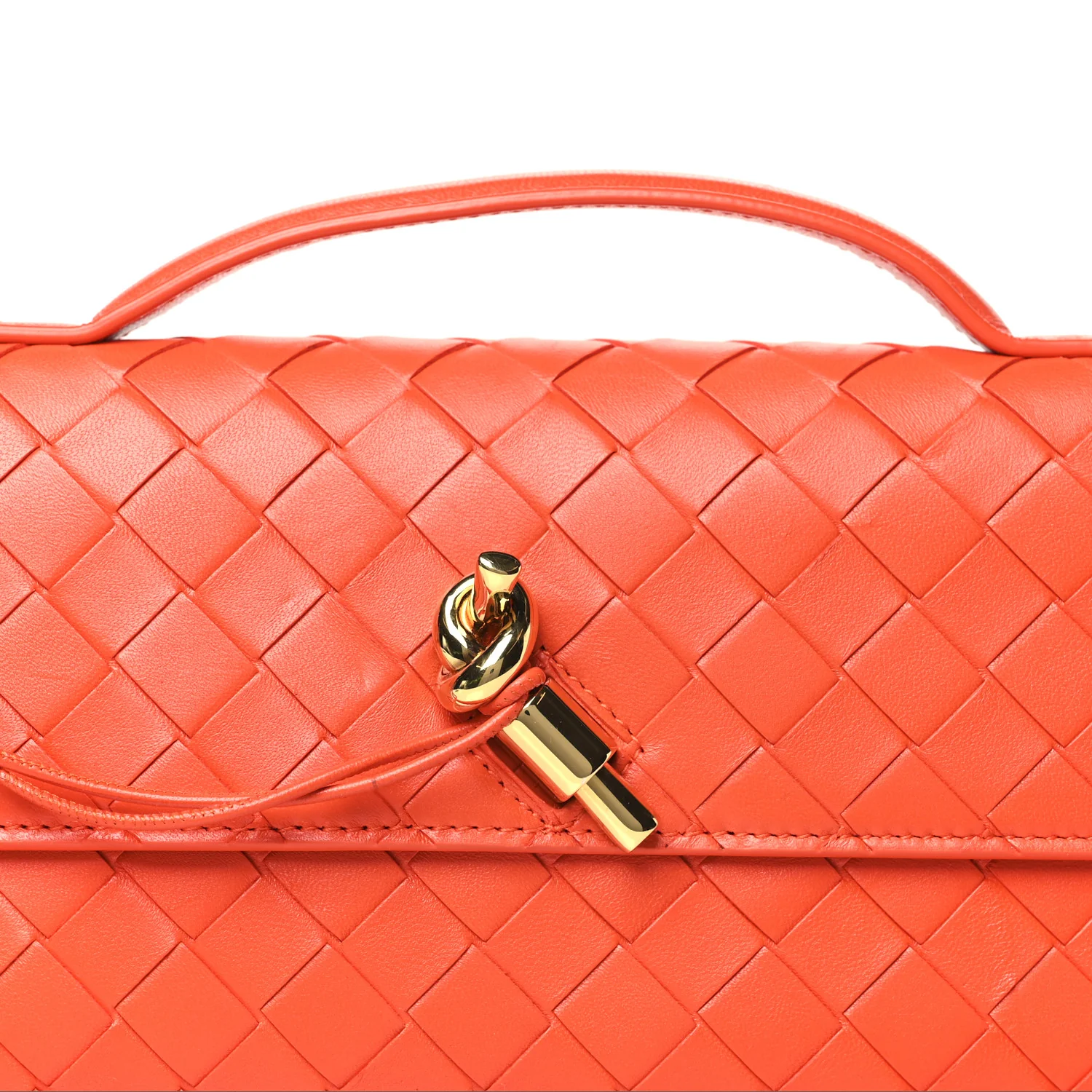 Nappa Intrecciato Long Andiamo Top Handle Clutch Cherry Tomato