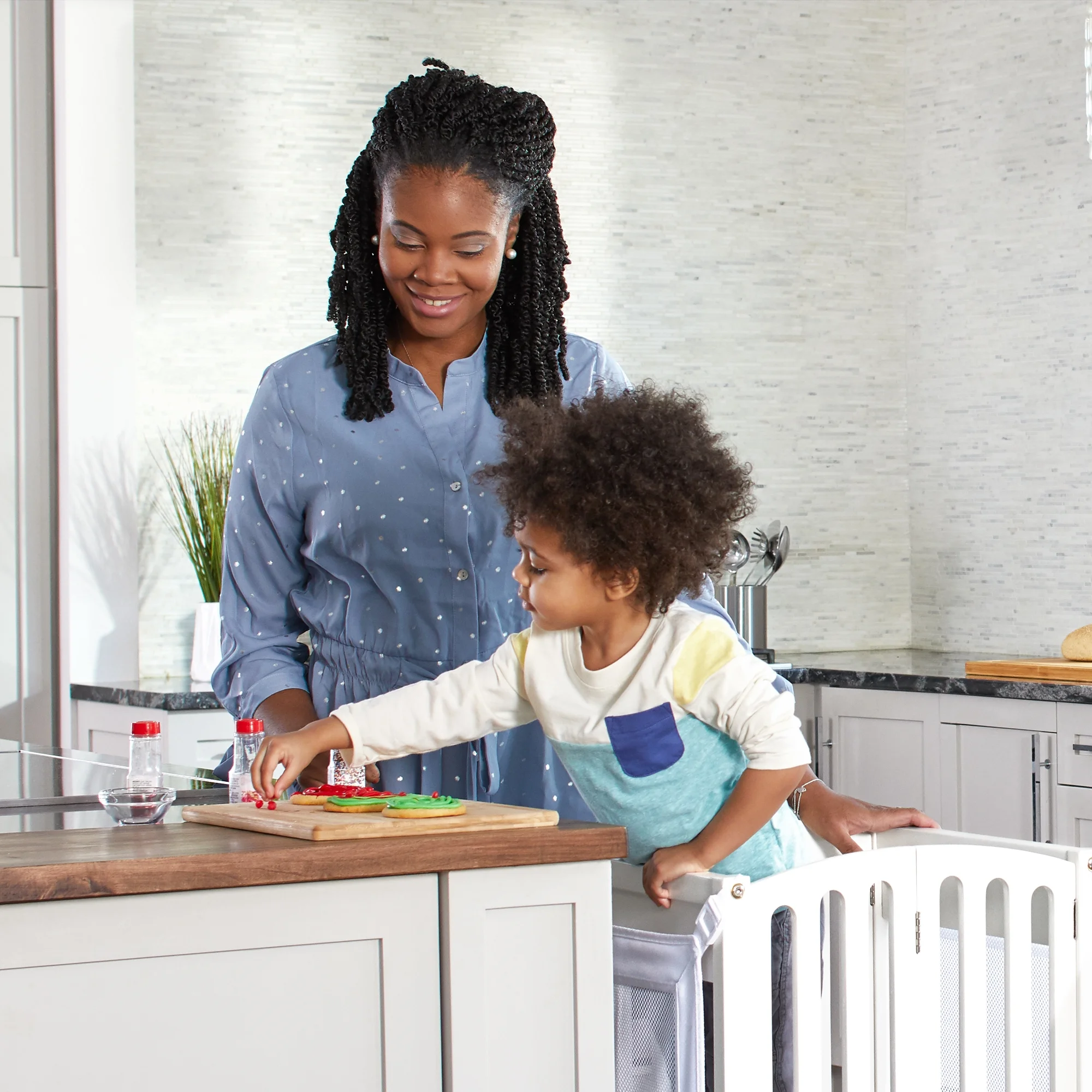 Guidecraft Contemporary Kitchen Helper Step Stool - White: Adjustable, Folding Montessori Toddler Tower - Safety Learning Furniture