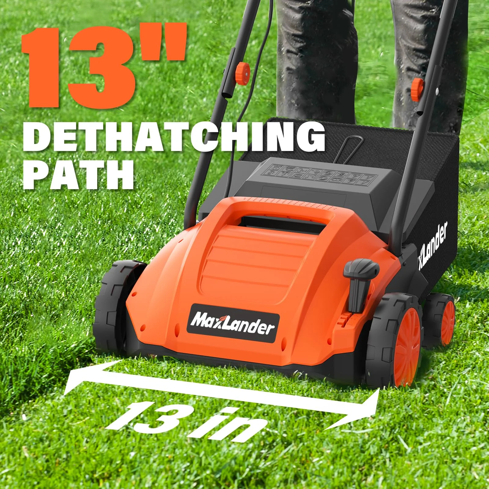 Electric Dethatcher and Scarifier, 13�� 12Amp 2-in-1 Lawn Dethatcher with 4-Position Depth Adjustment, 30L Removable Collection Bag, Airboost Technology Increases Lawn Health(13-Inch) - Image 4