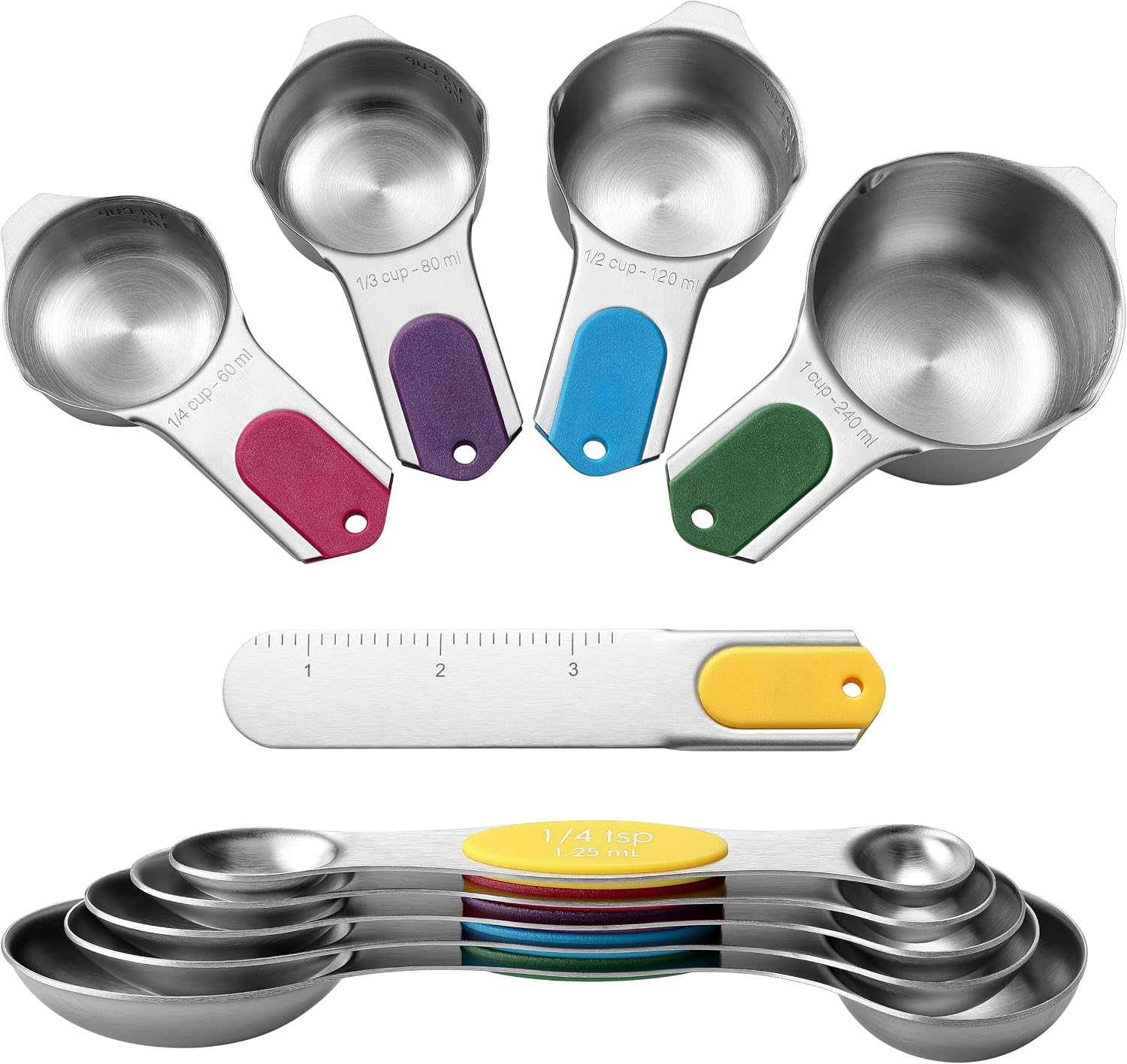 Spring Chef Magnetic Measuring Cups & Spoons Set of 15 with Levelers, Black
