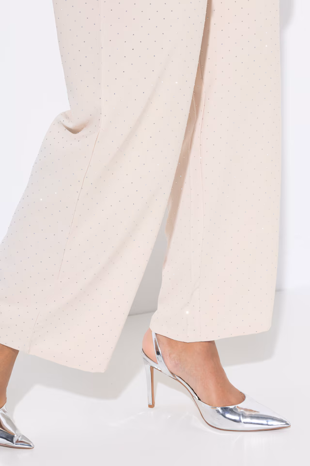 Wide-leg rhinestone pull-on pants