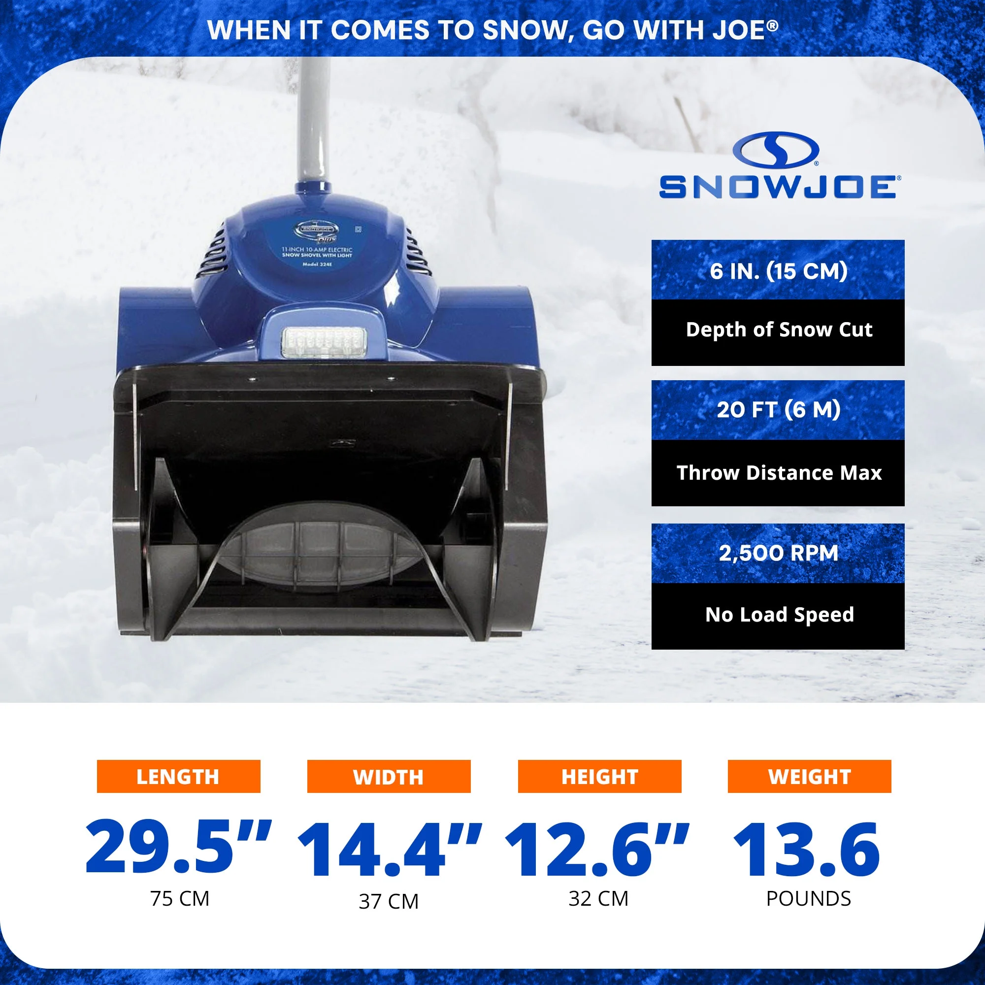 13" 10 Amp Motor Ergonomic Electric Snow Shovel with Headlights, 324E(11" Width) - Image 4