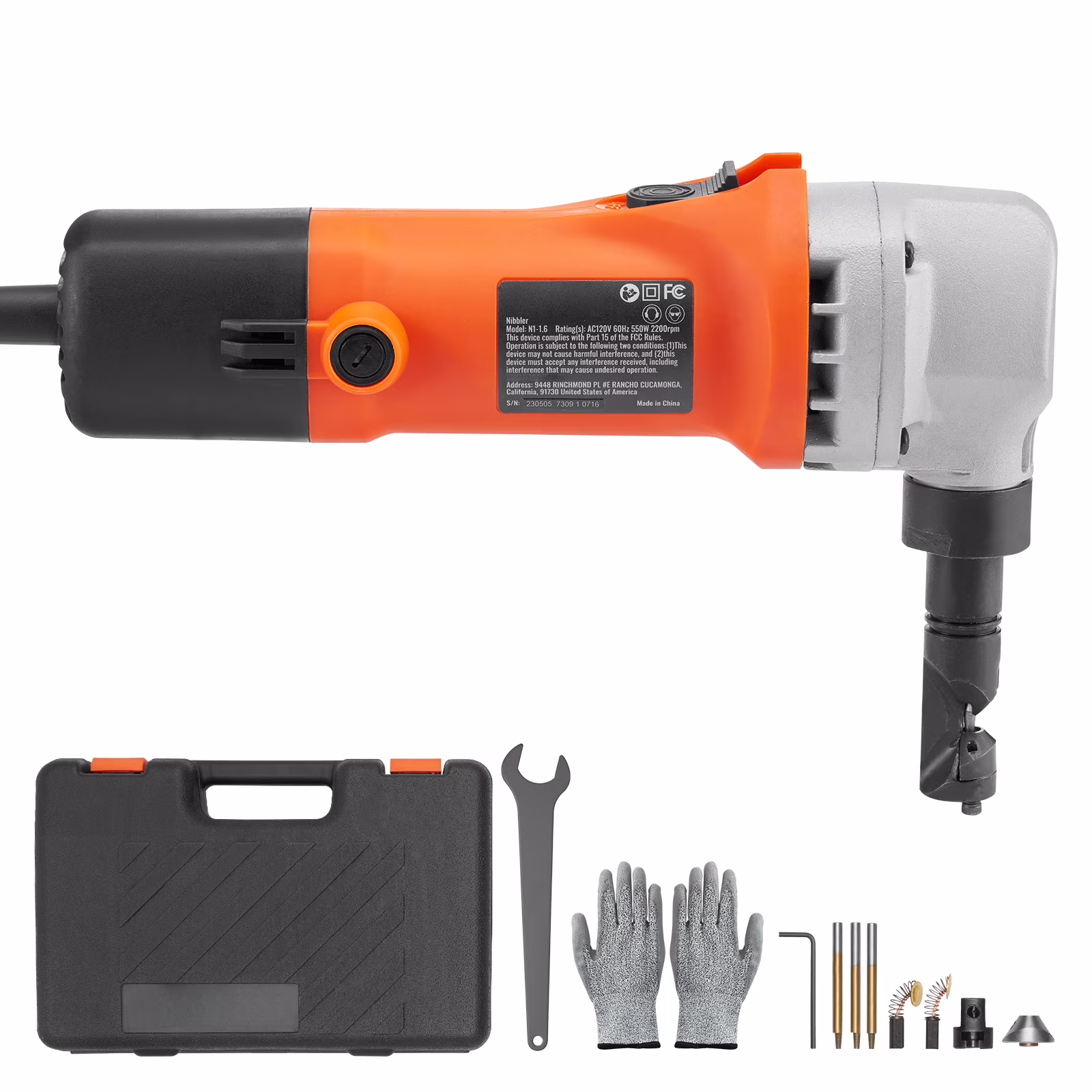 KFFKFF Sheet Metal Nibbler, 550W Powerful 2200 RPM High Speed, 360 Degree Rotation Electric Nibbler Metal Cutter, Straight Curve and Circle Cutting for Stainless Steel, Aluminum, Plastic