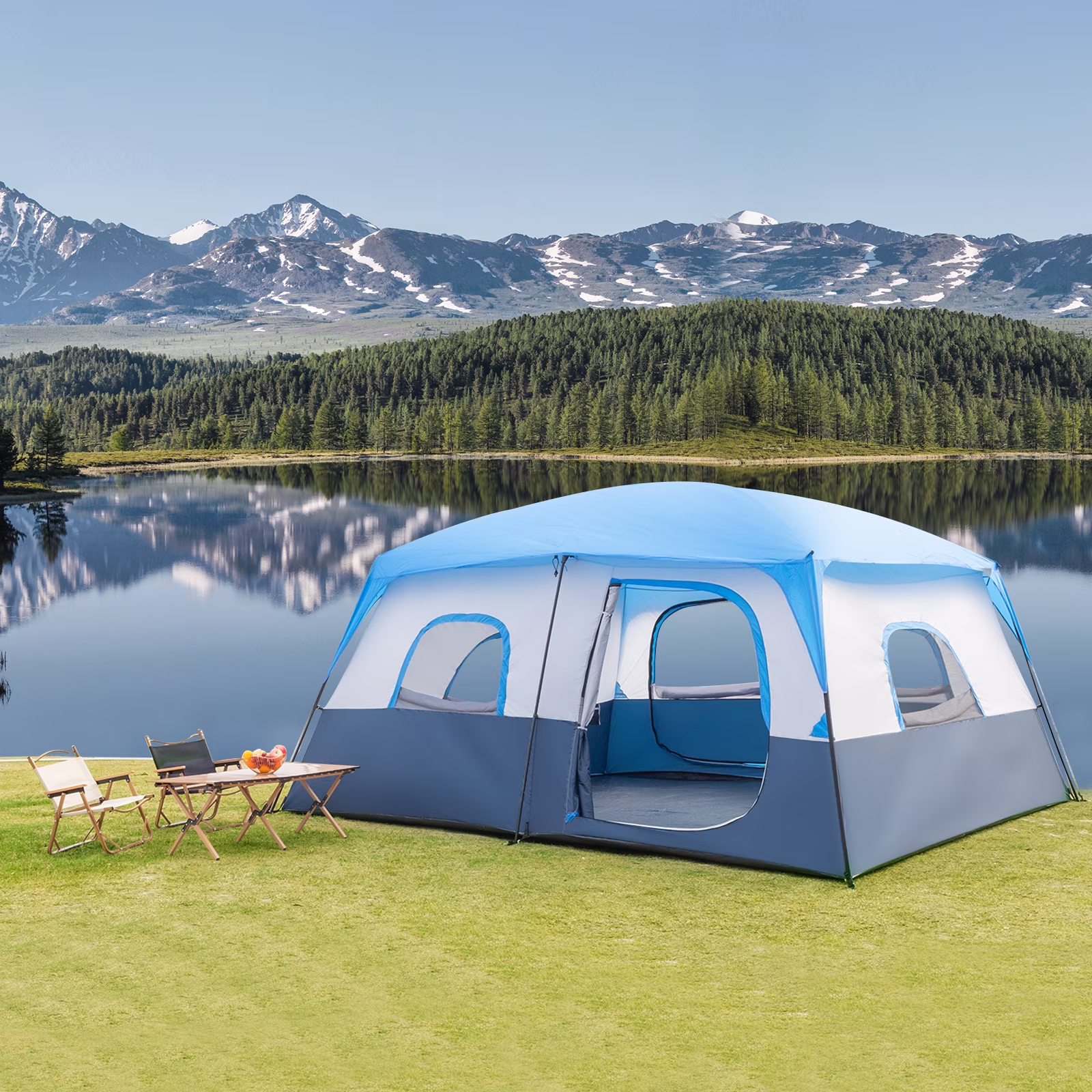 10 Person Tent Large Multi Room Tent for Family Camping Cabin Huge Tent with Carry Bag(Gray White) - Image 3