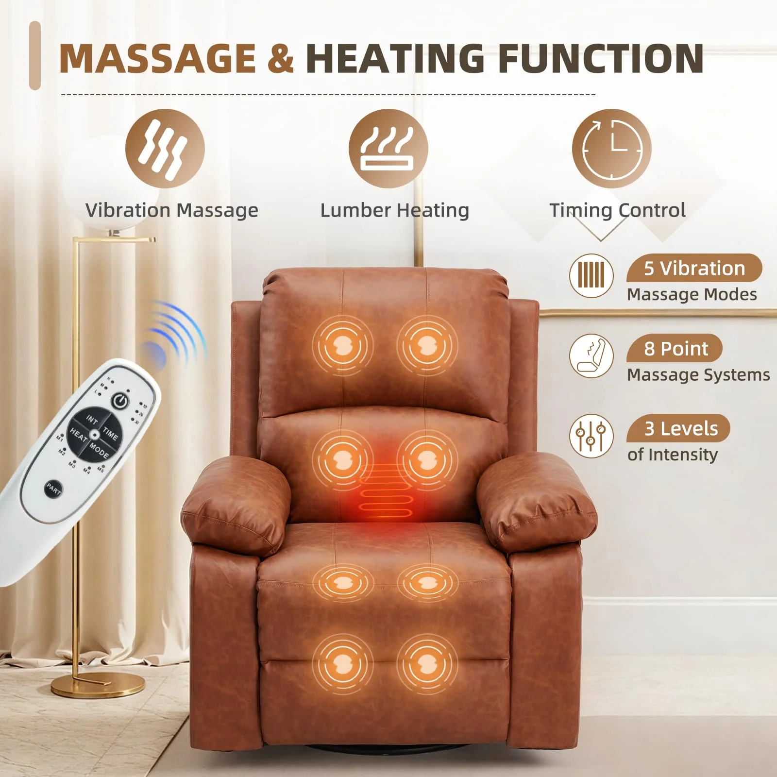 AECOJOY Recliner Chair, 360° Swivel Rocking Chair with Massage and Heat