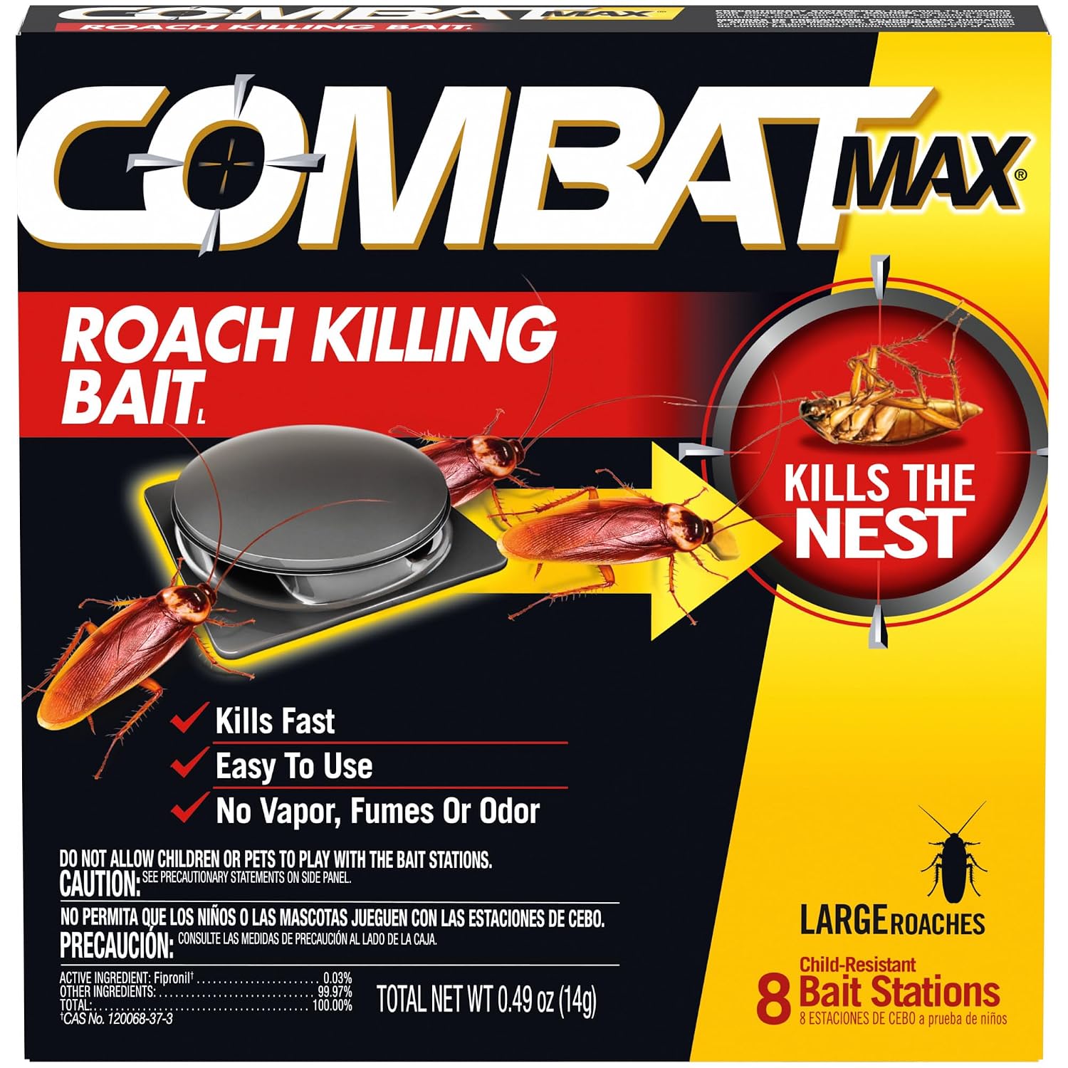 Combat Max Roach Killing Bait, Large Roaches, Kills the Nest, 8 Count| Targets large roaches at the source, eliminates nests, child-resistant design, unscented, kills for 3 months